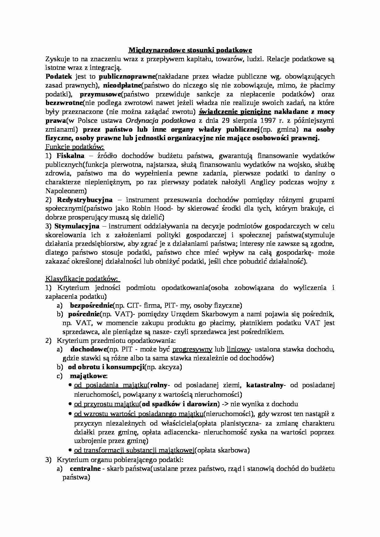 Międzynarodowe stosunki podatkowe - strona 1