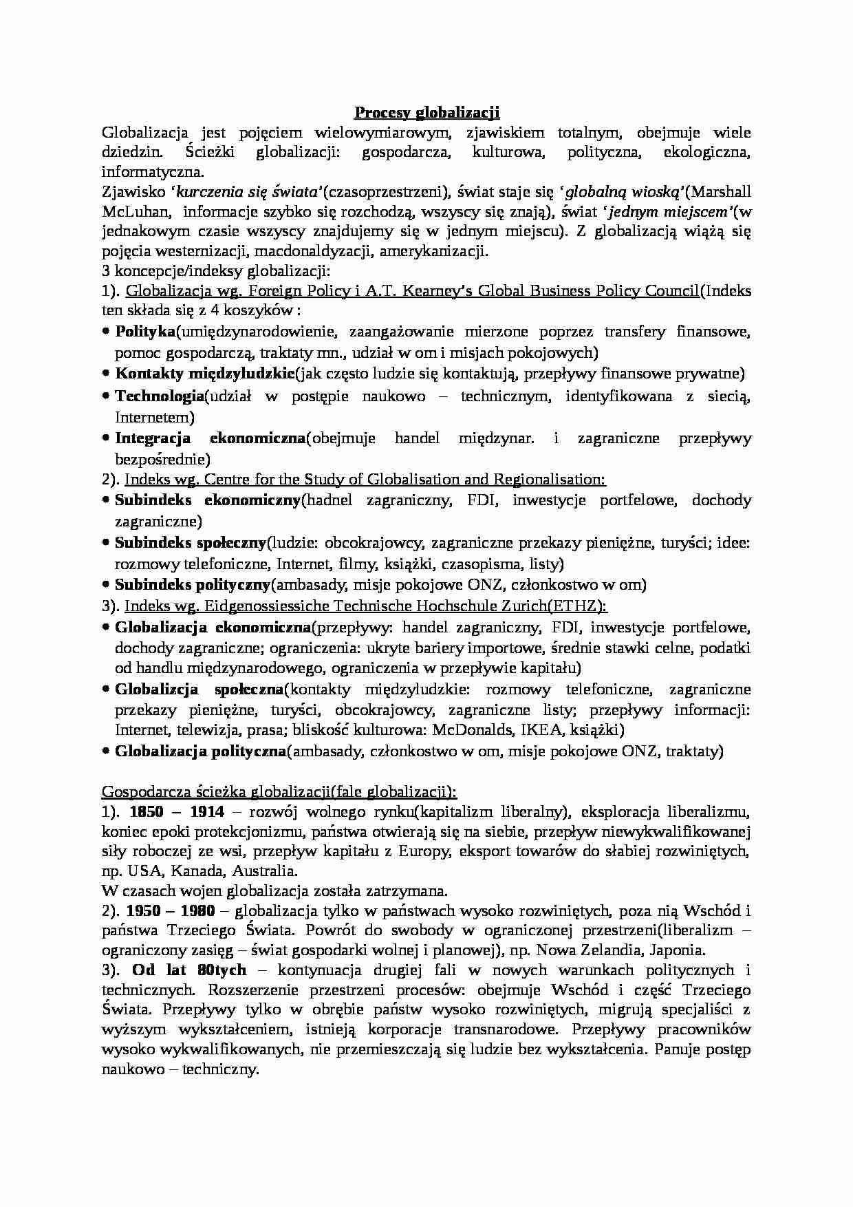 Procesy globalizacji- opracowanie - strona 1