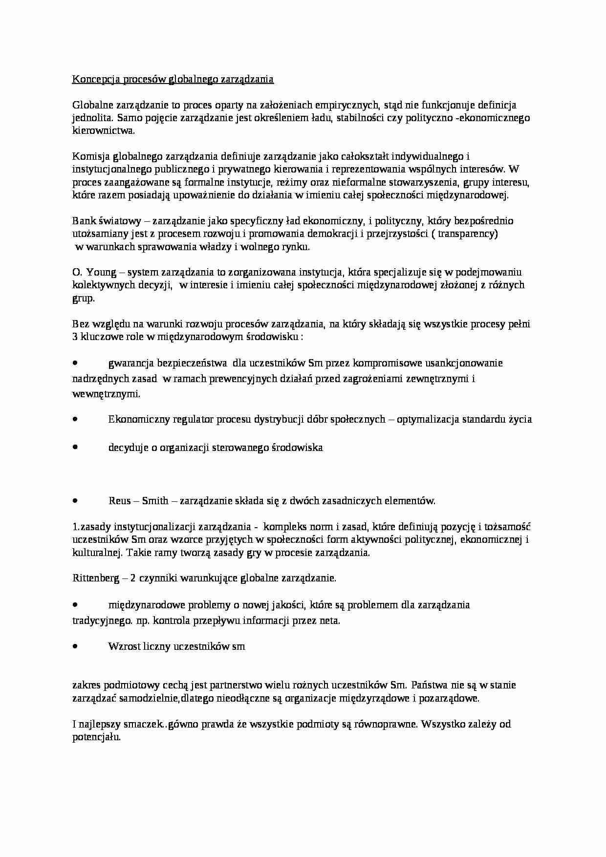 Koncepcja procesów globalnego zarządzania- opracowanie - strona 1