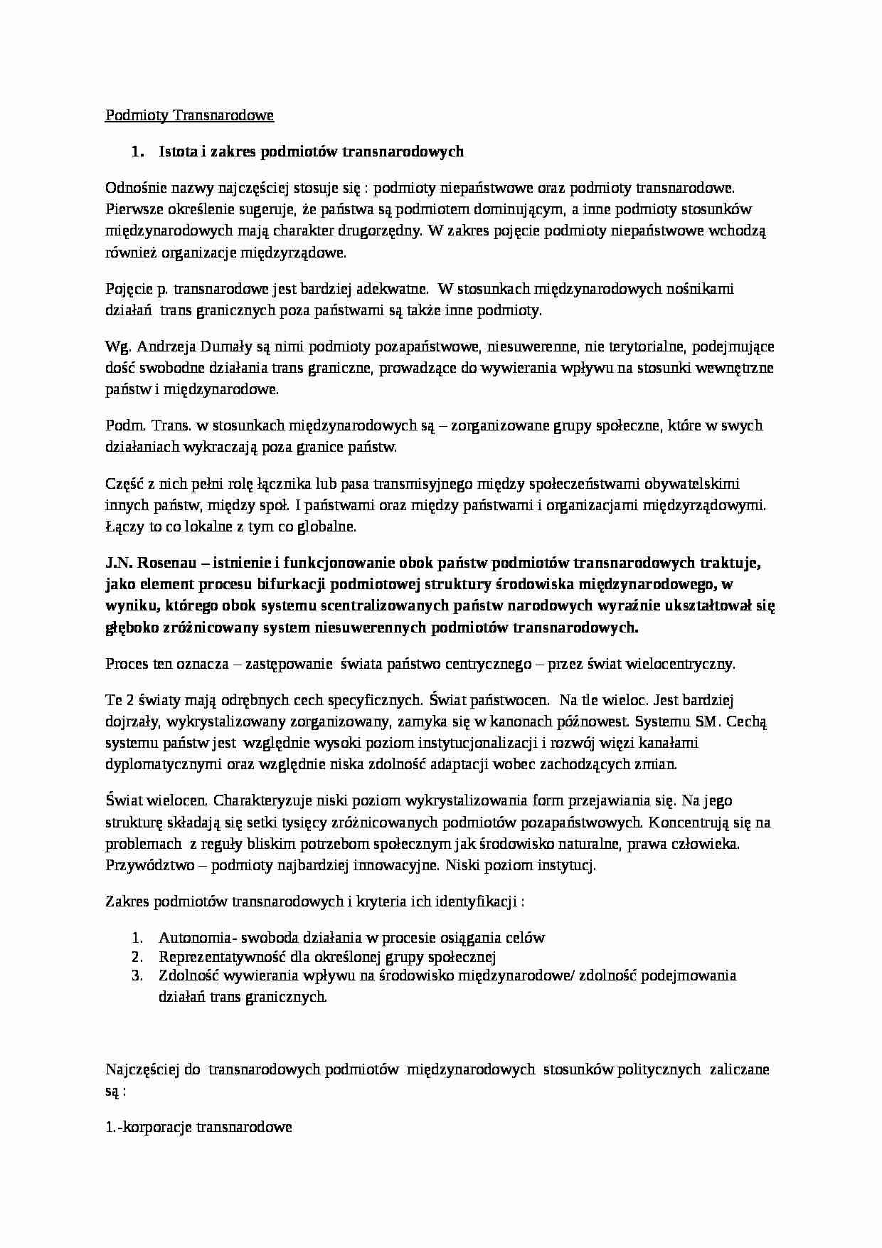 Podmioty transnarodowe- opracowanie - strona 1