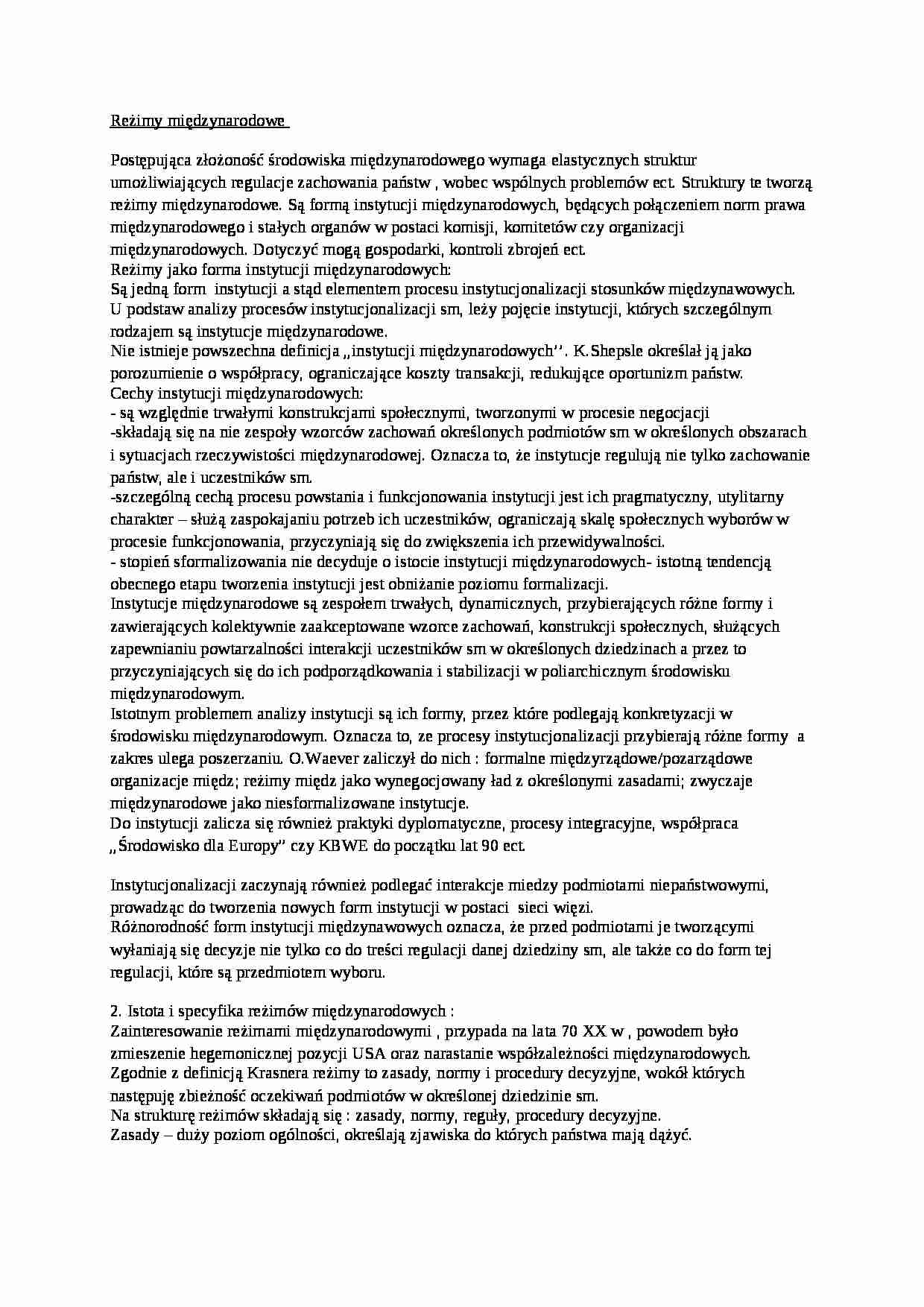 Reżimy międzynarodowe- opracowanie - strona 1