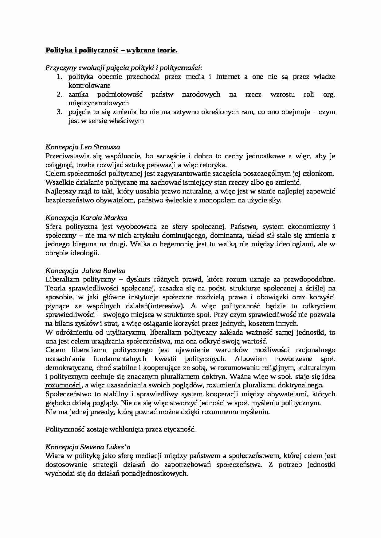 Polityka i polityczność - wybrane teorie - strona 1