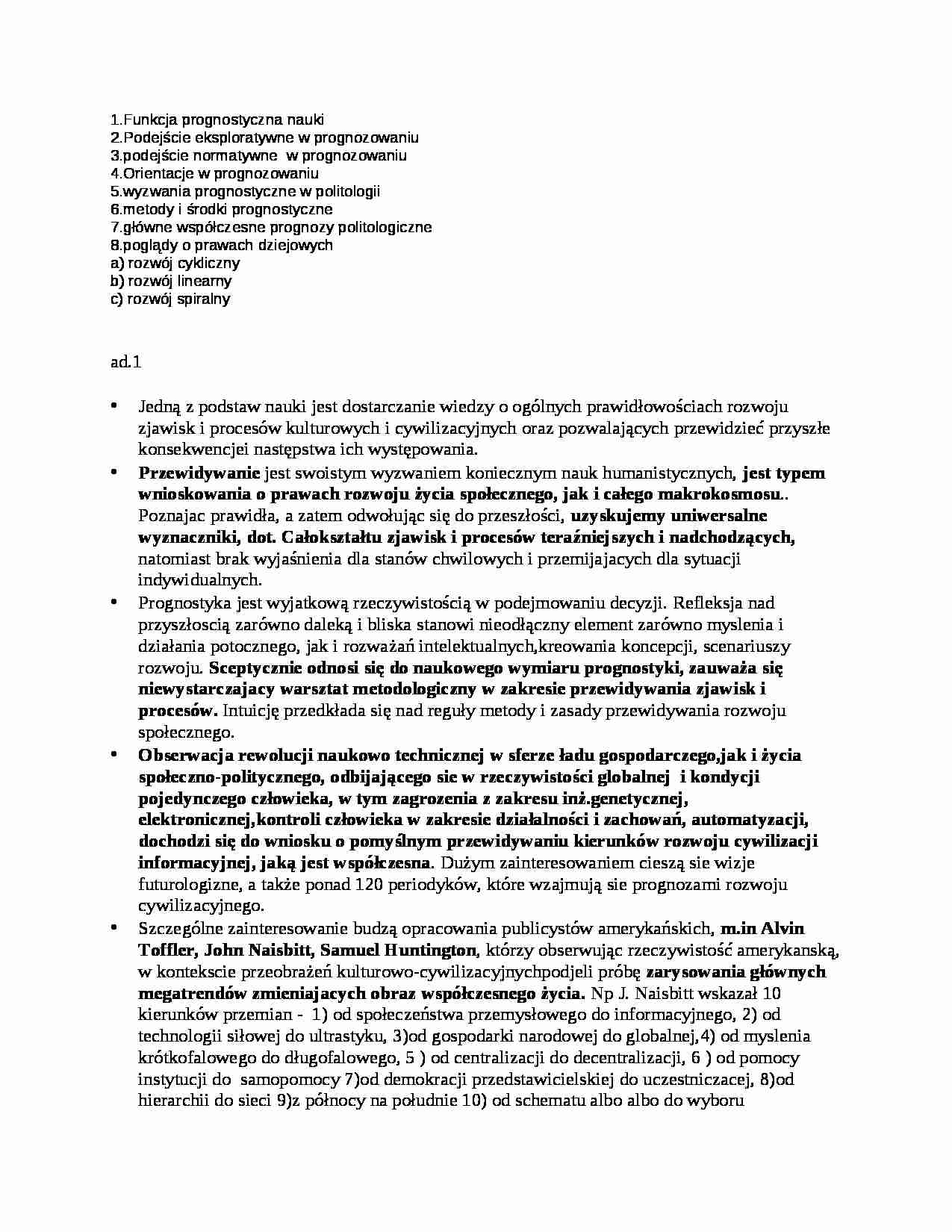 Prognostyka w polityce- opracowanie - strona 1