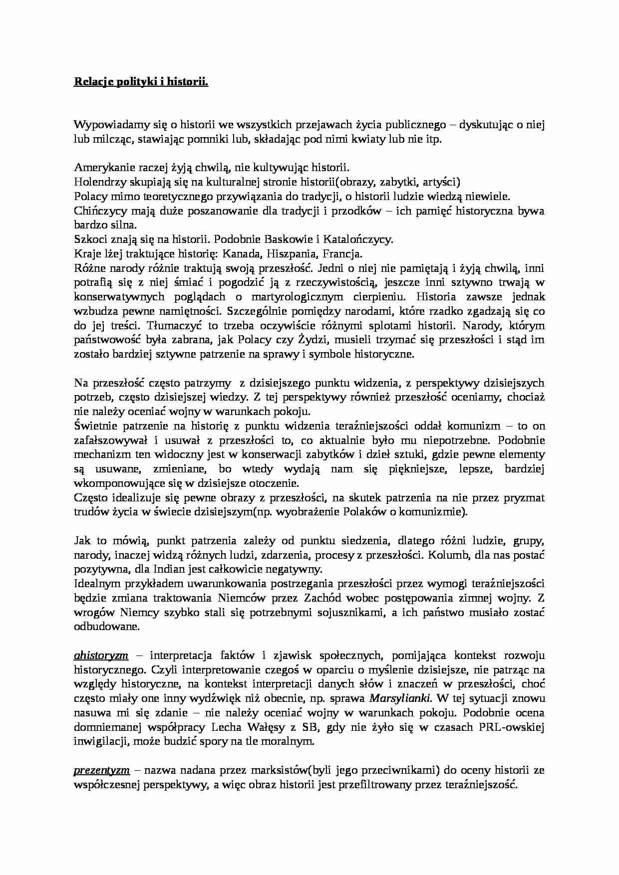Relacje polityki i historii- opracowanie - strona 1