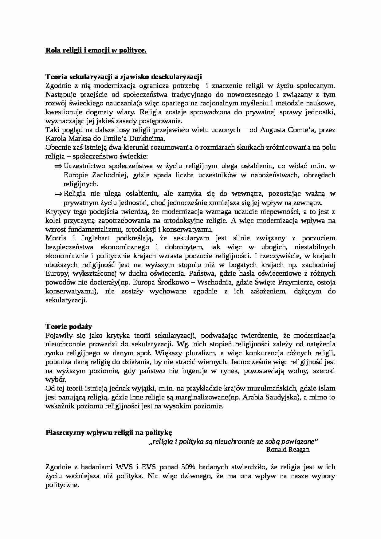 Rola religii i emocji w polityce- opracowanie - strona 1
