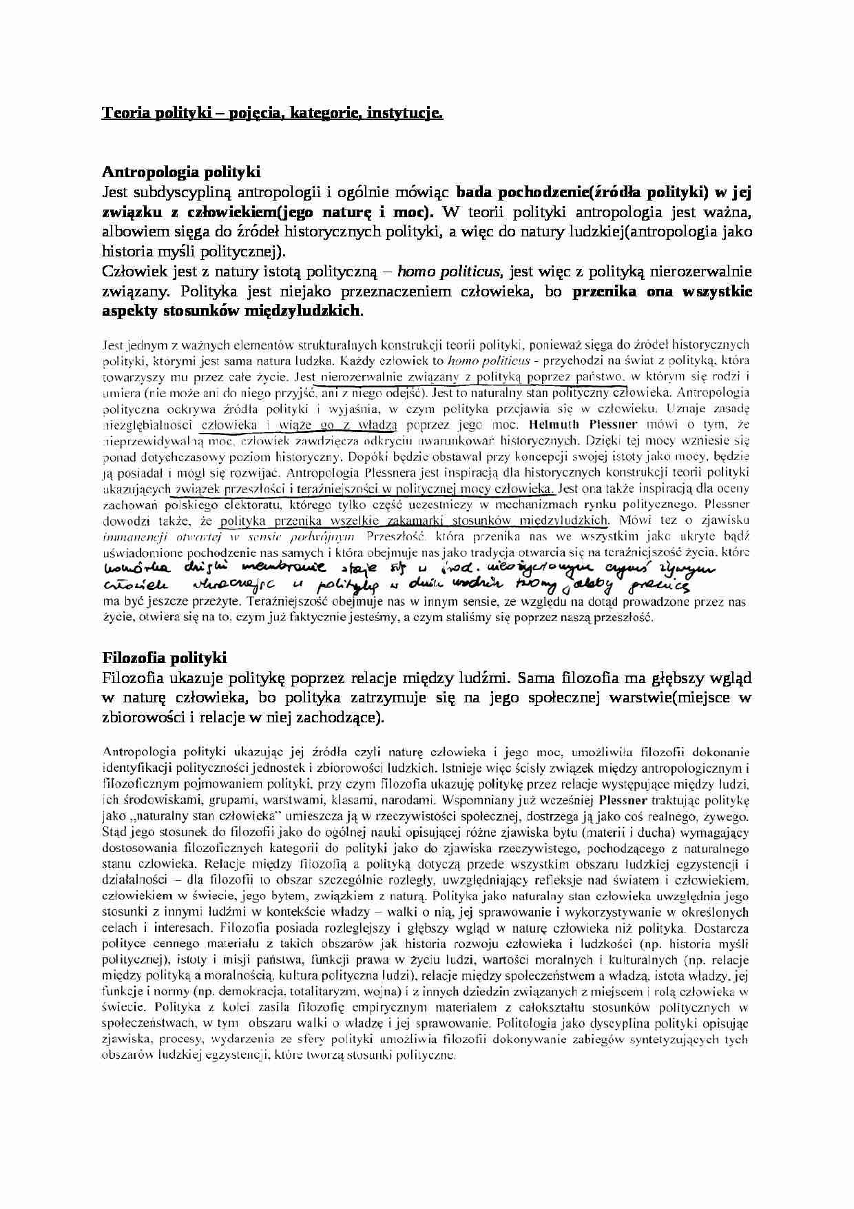 Teoria polityki - pojęcia, ketegorie, instytucje - strona 1