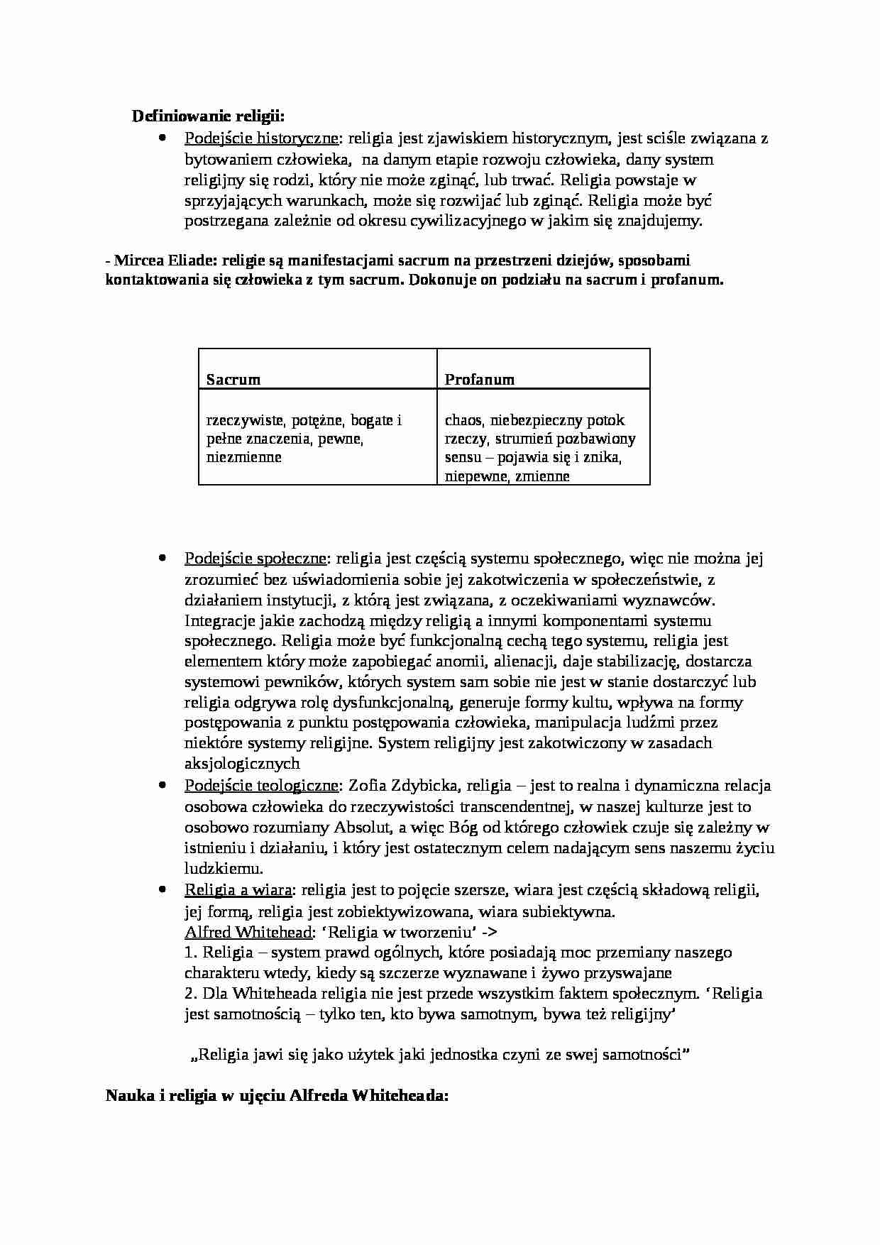 Definiowanie religii- opracowanie - strona 1