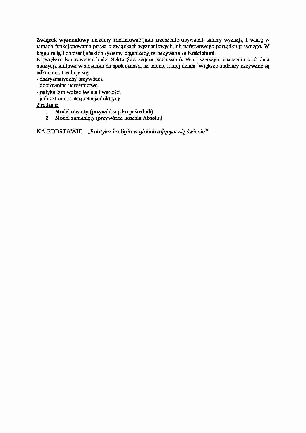 Związki wyznaniowe- opracowanie - strona 1