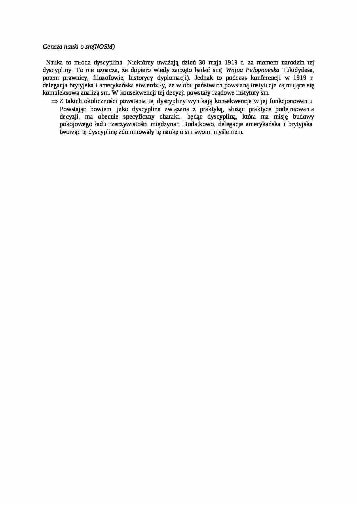 Geneza nauki o stosunkach międzynarodowych- opracowanie - strona 1