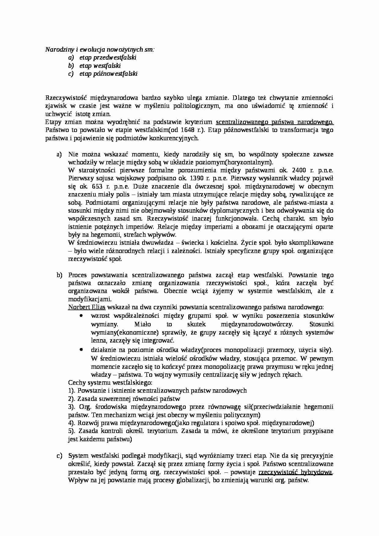 Narodziny i ewolucja nowożytnych stosunków międzynarodowych- opracowanie - strona 1