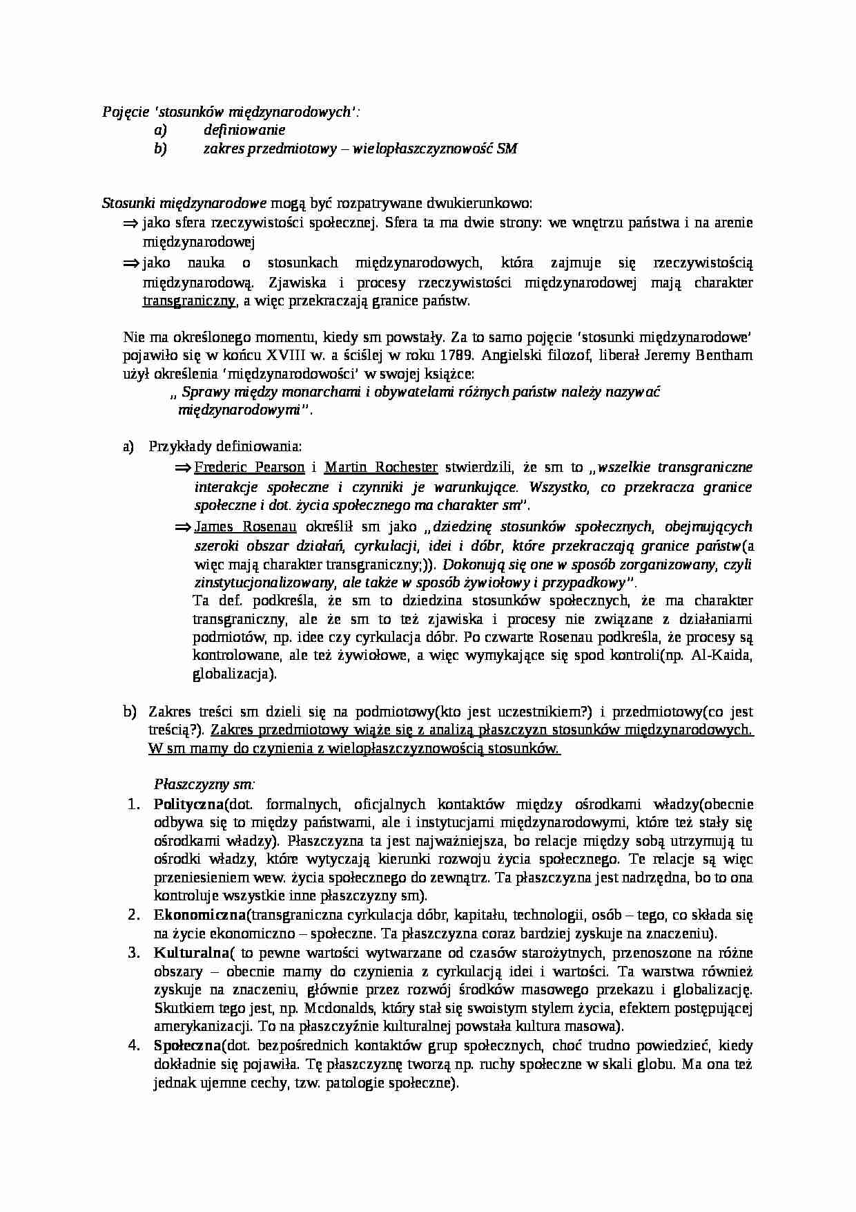 Pojęcie stosunków międzynarodowych- opracowanie - strona 1