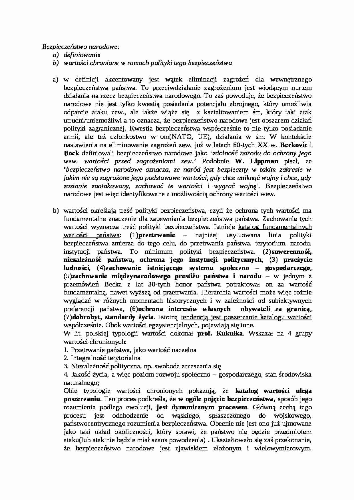 Bezpieczeństwo narodowe- opracowanie - strona 1