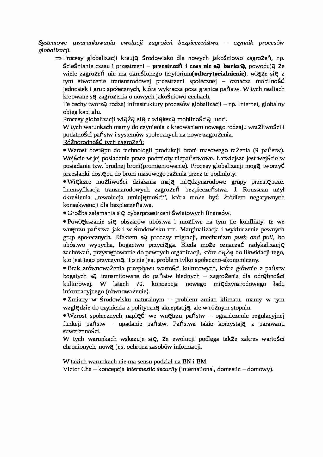 Systemowe uwarunkowania ewolucji zagrożeń bezpieczeństwa- czynnik procesów globalizacji - strona 1