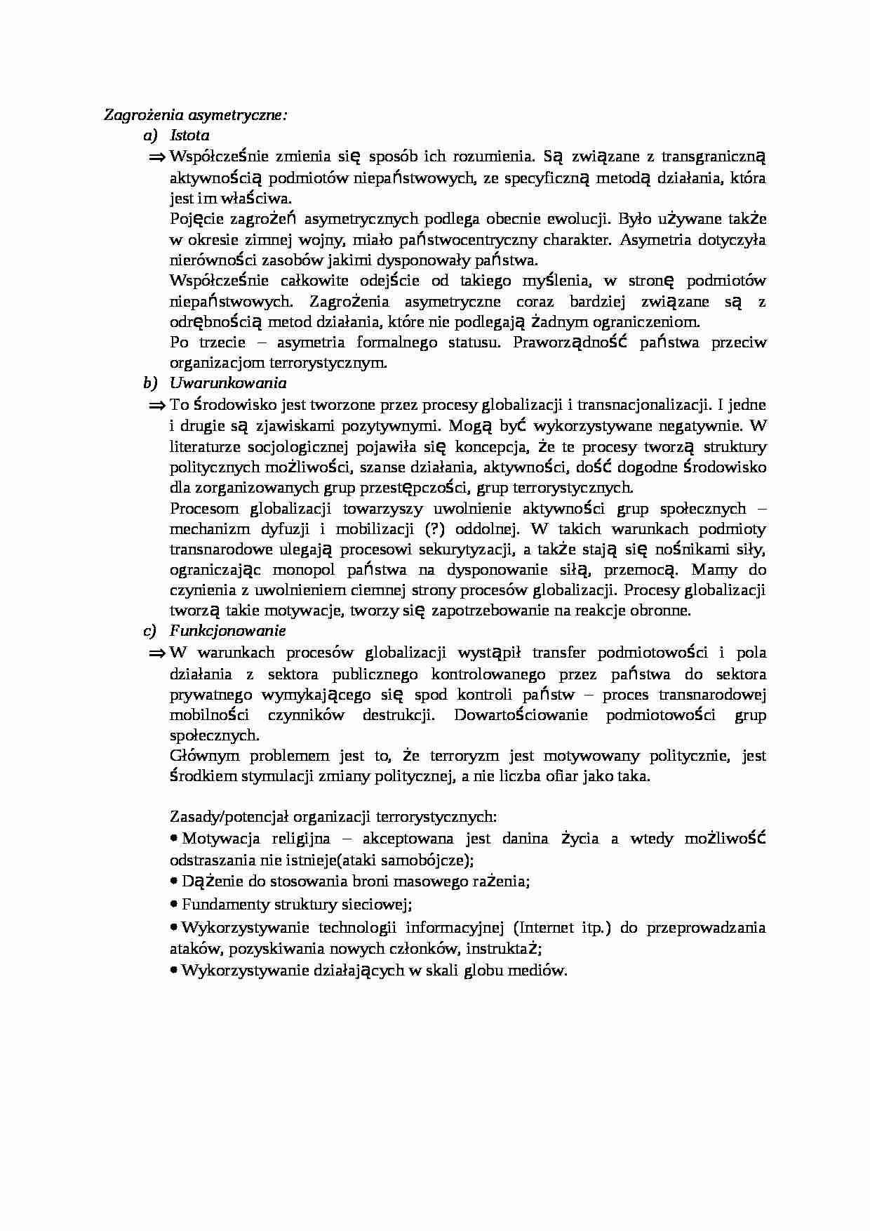 Zagrożenia asymetryczne- opracowanie - strona 1
