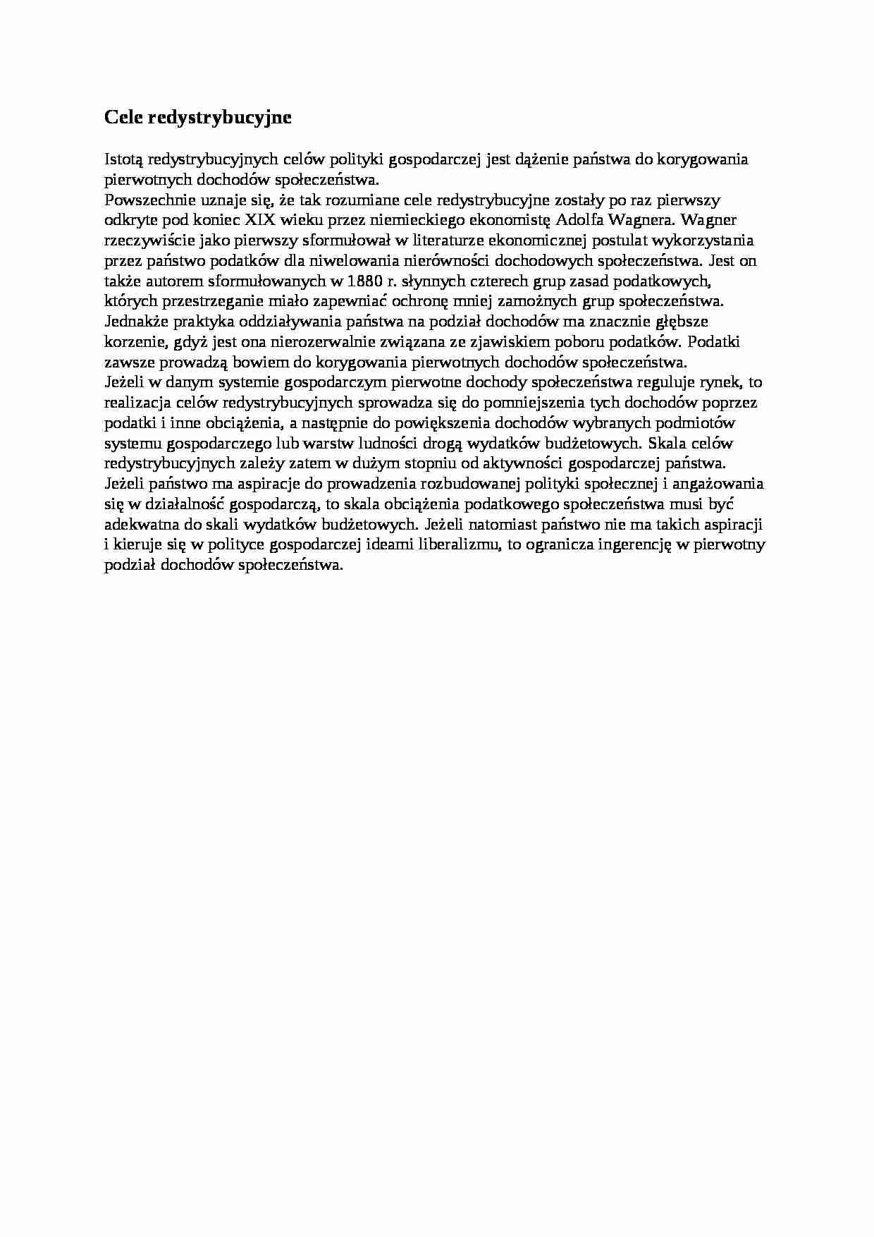 Cele redystrybucyjne- opracowanie - strona 1