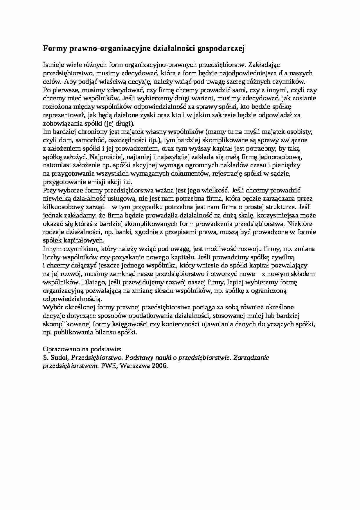 Formy prawno- organizacyjne działalności gospodarczej - strona 1