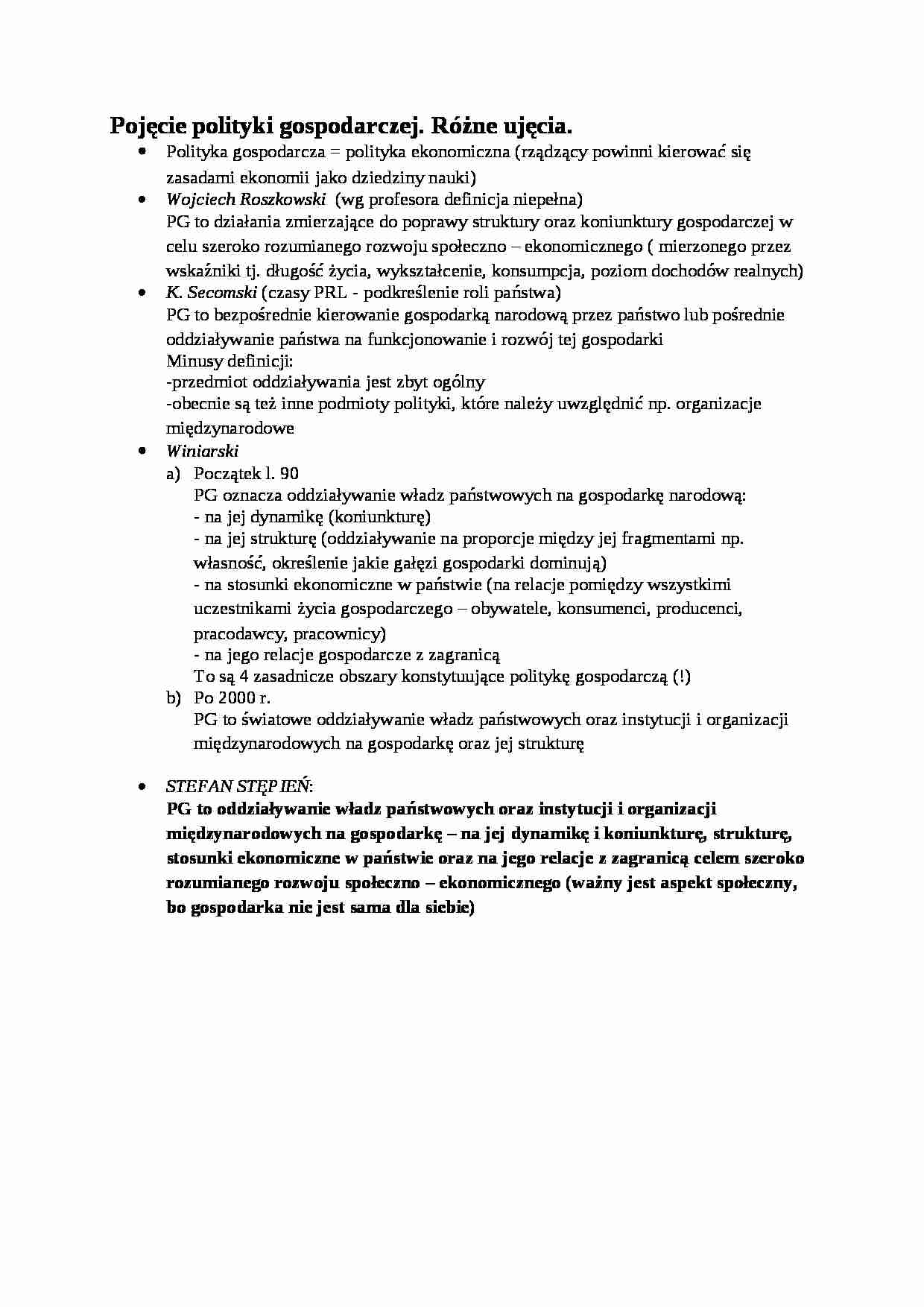 Pojęcie polityki gospodarczej - różne ujęcia - strona 1