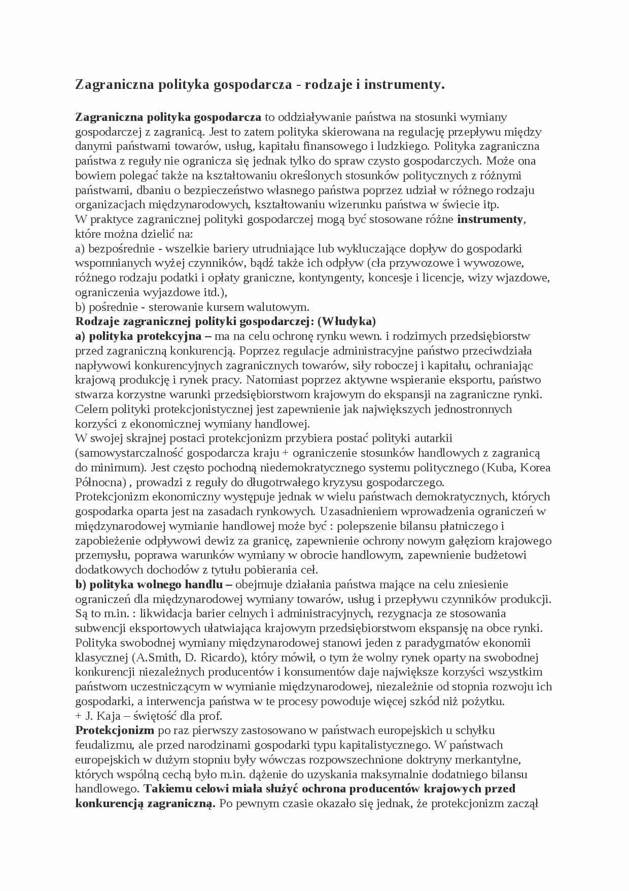 Zagraniczna polityka gospodarcza - rodzaje i instrumenty - strona 1