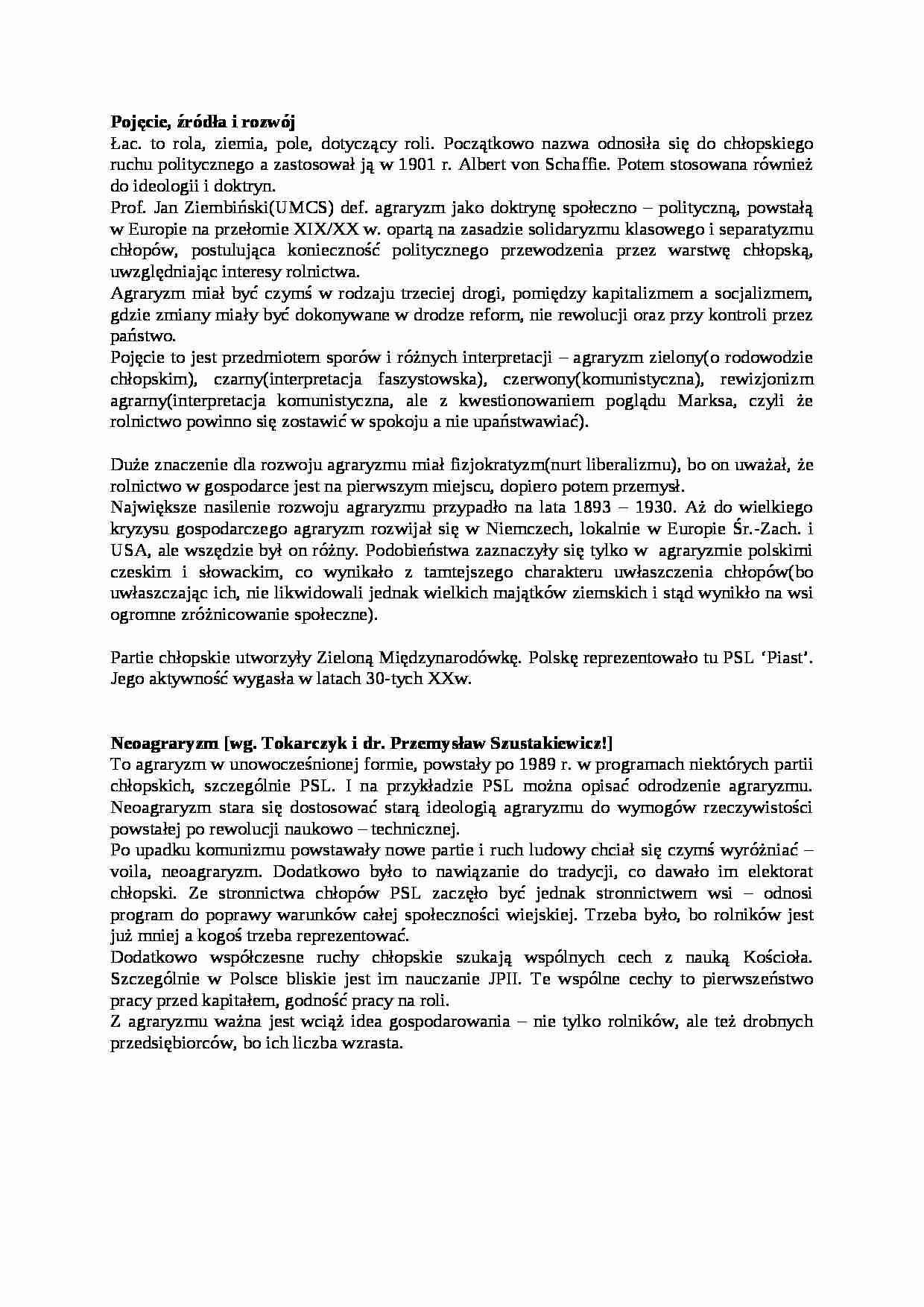 Agraryzm- opracowanie - strona 1