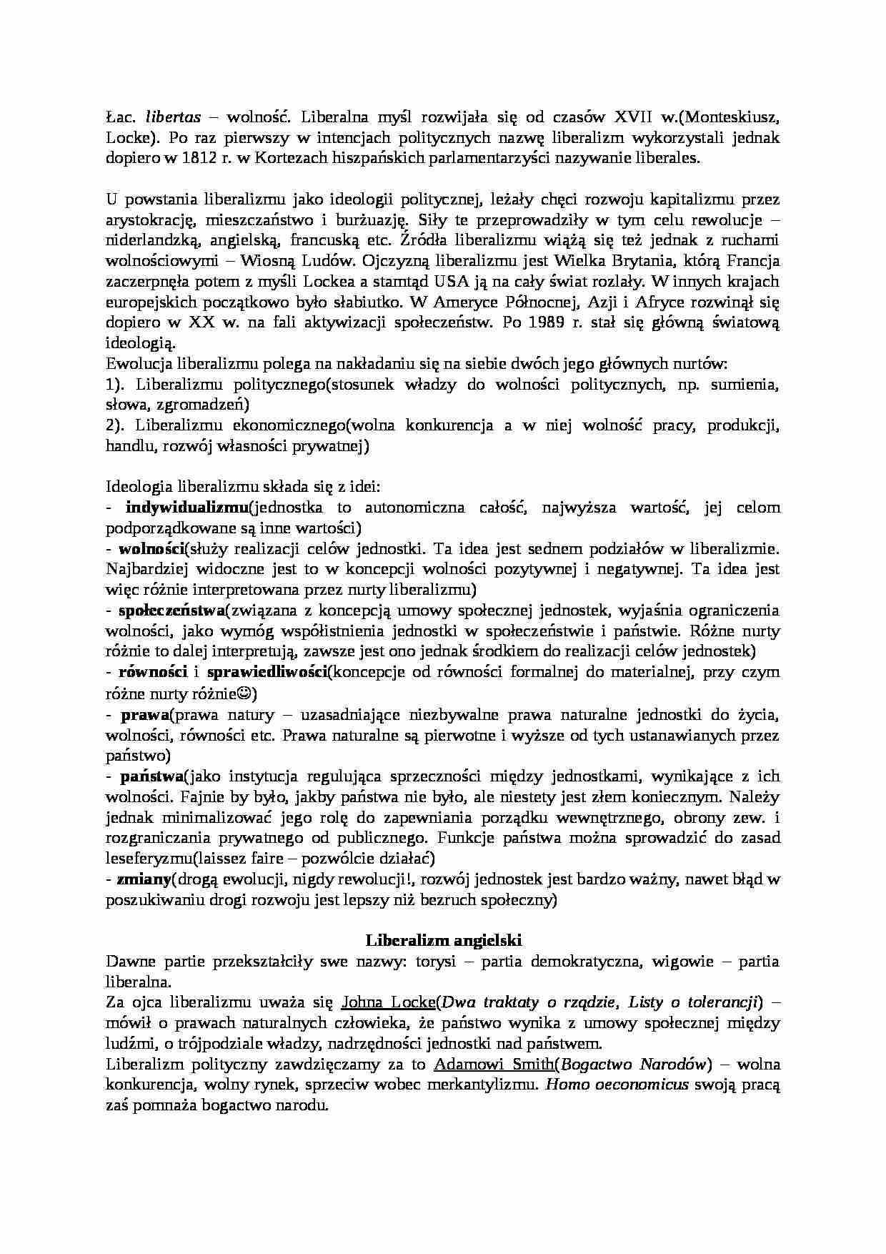 Liberalizm- opracowanie - strona 1