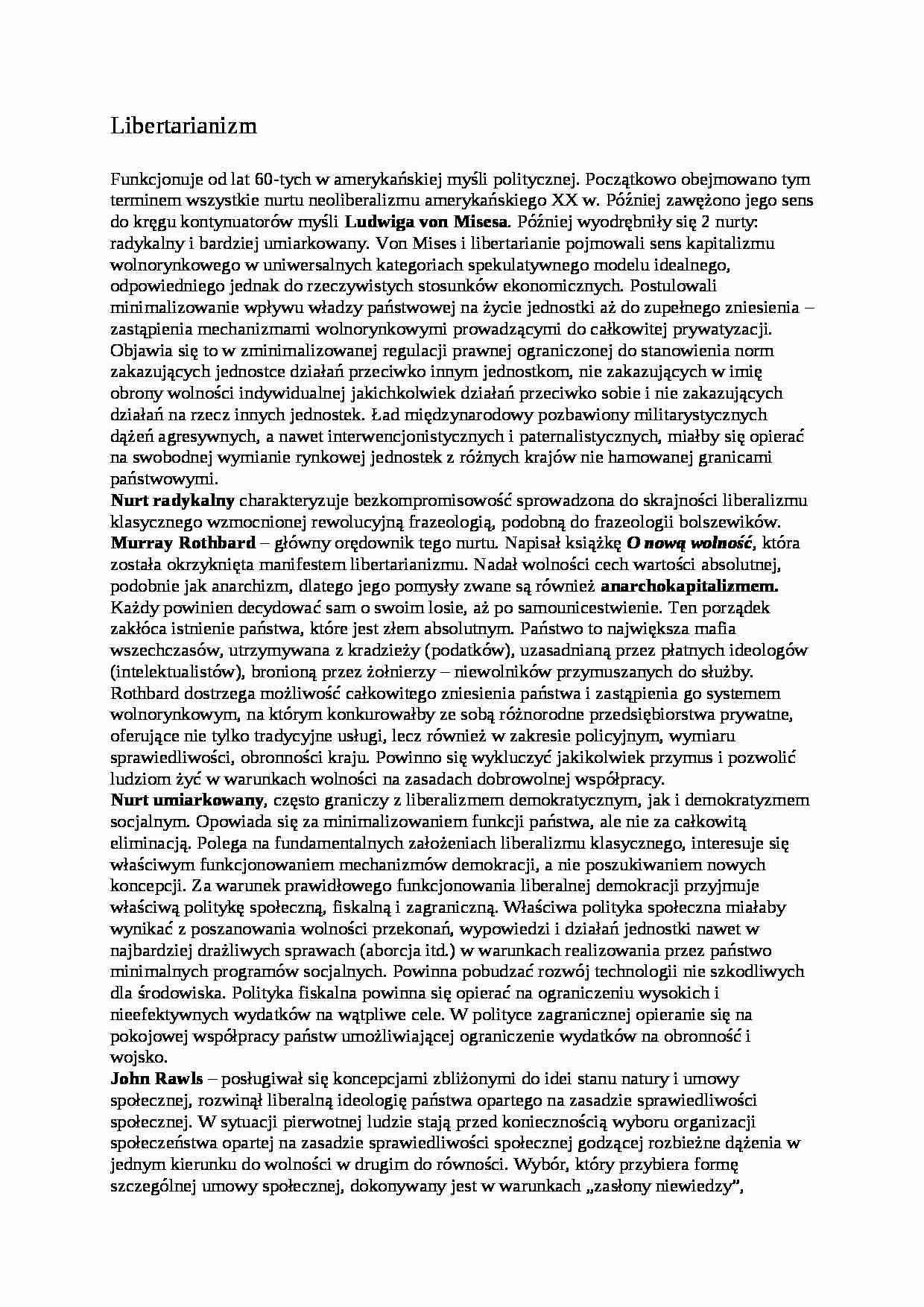 Libertarianizm- opracowanie - strona 1