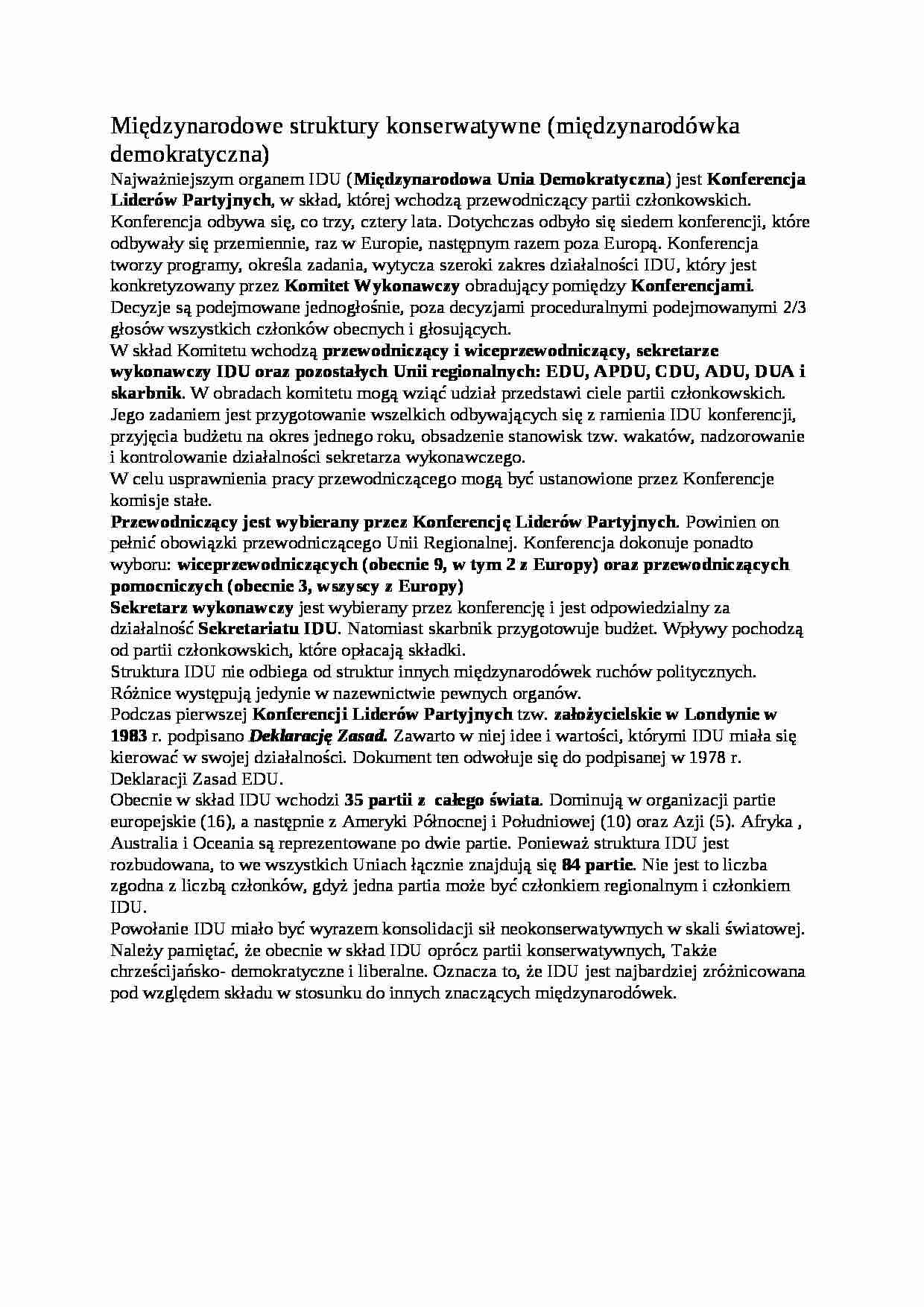 Międzynarodowe struktury konserwatywne- opracowanie - strona 1