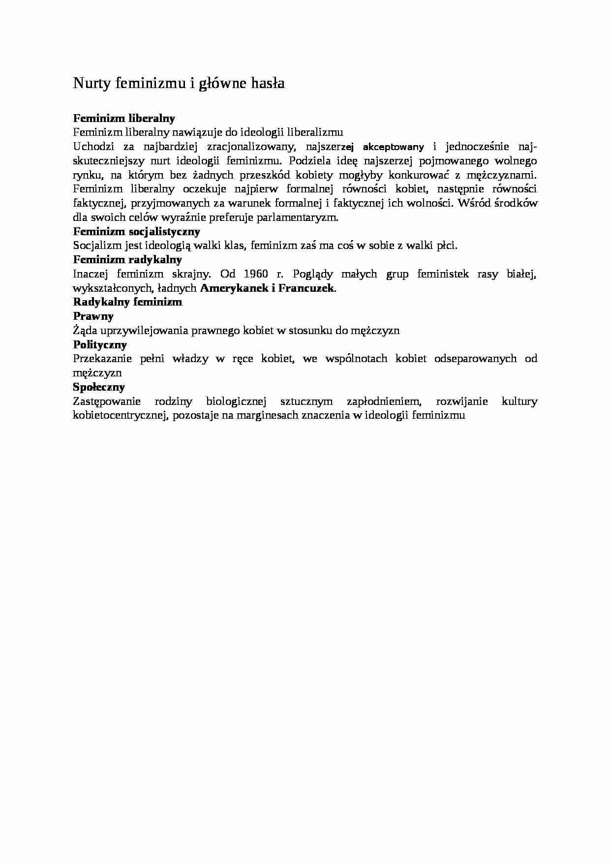 Nurty feminizmu i główne hasła- opracowanie - strona 1