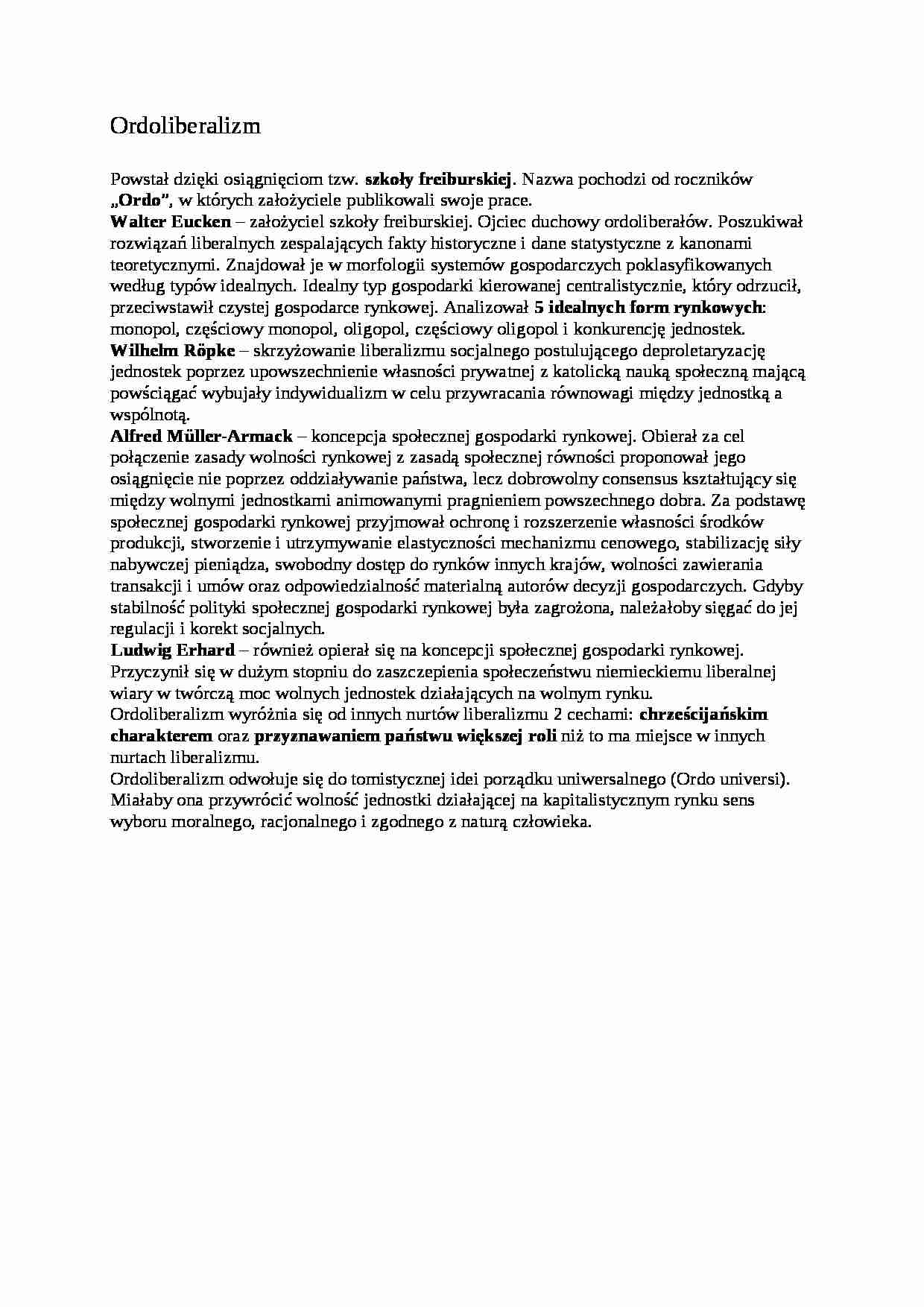 Ordoliberalizm- opracowanie - strona 1