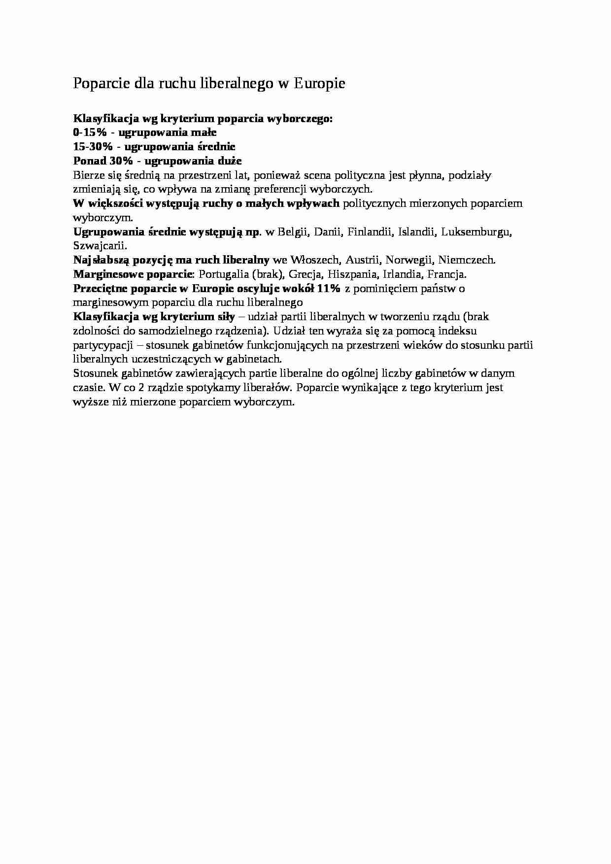 Poparcie dla ruchu liberalnego w Europie- opracowanie - strona 1