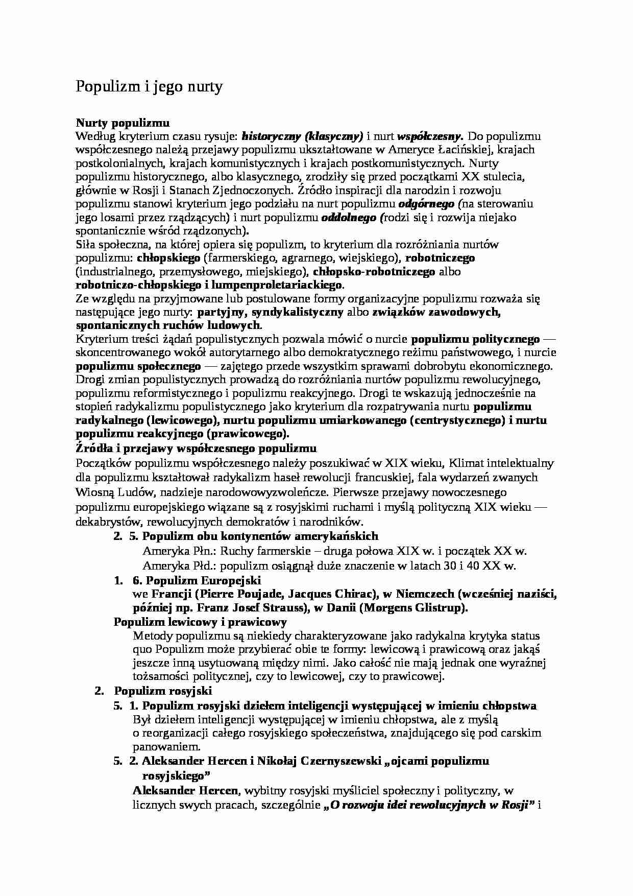 Populizm i jego nurty- opracowanie - strona 1