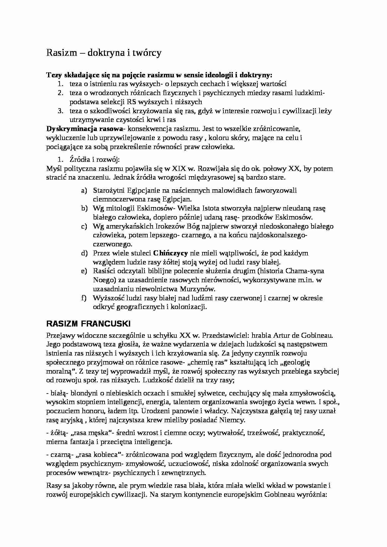 Rasizm- doktryna i twórcy - strona 1