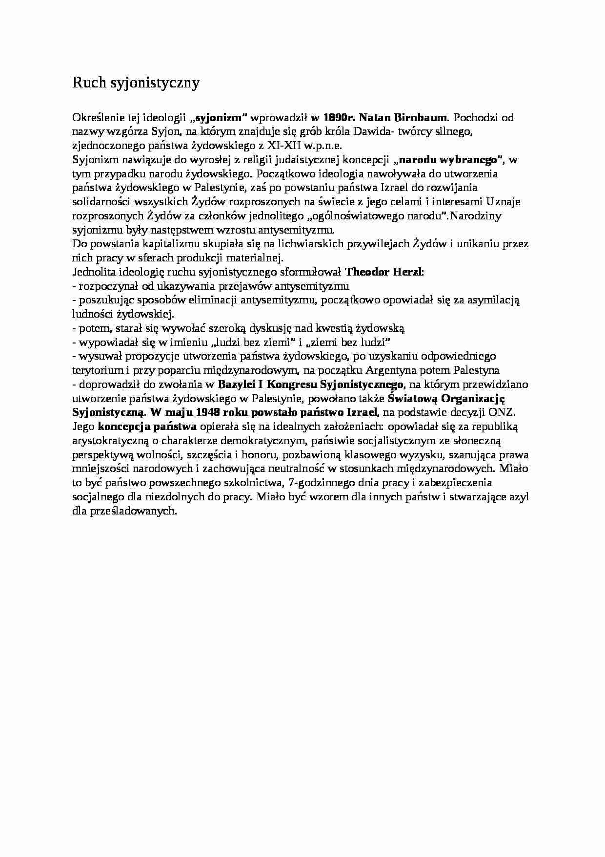 Ruch syjonistyczny- opracowanie - strona 1