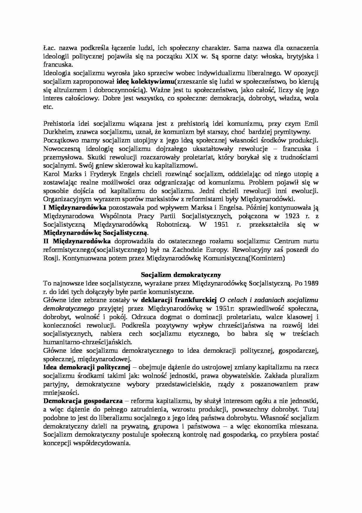 Socjalizm- opracowanie - strona 1