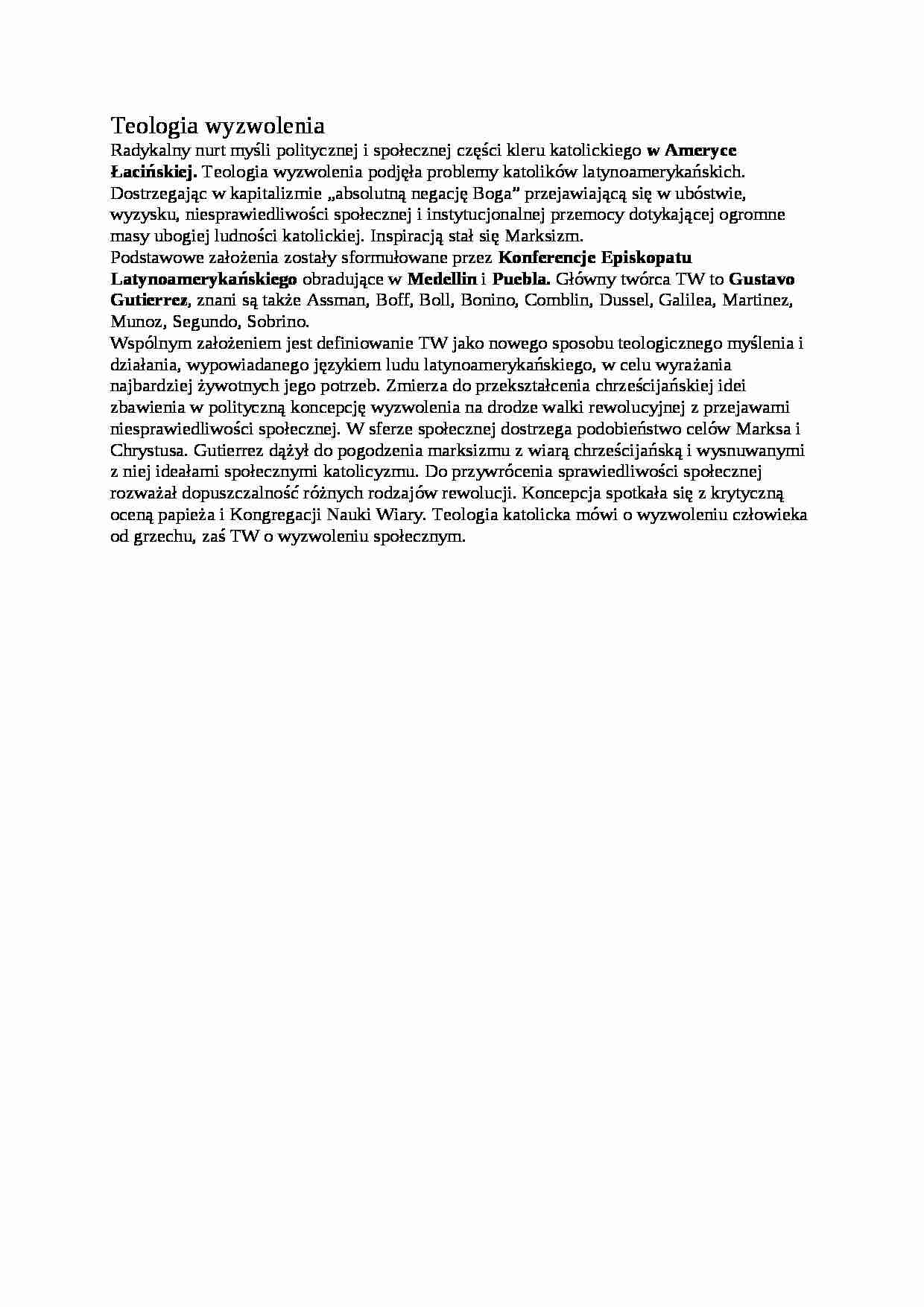 Teologia wyzwolenia- opracowanie - strona 1