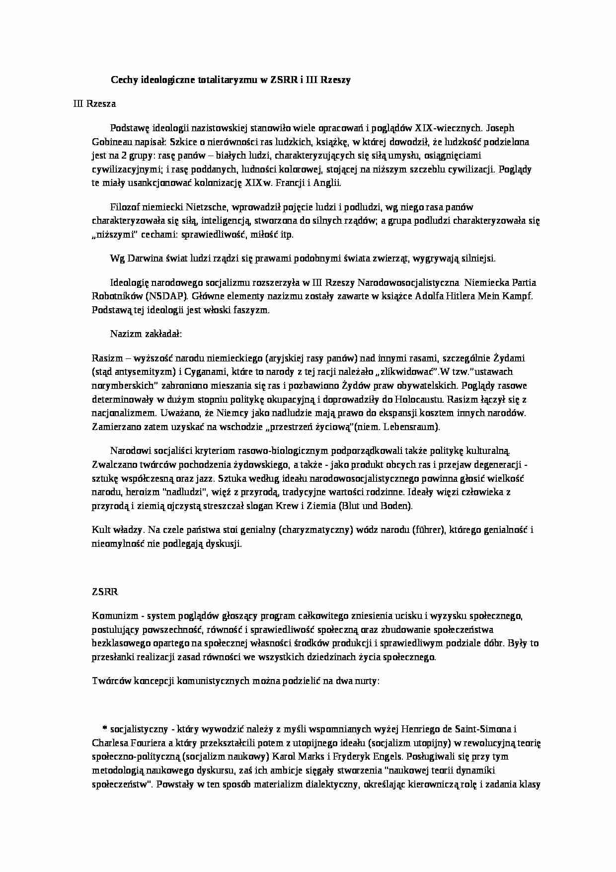 Cechy ideologiczne totalitaryzmu w ZSRR i III Rzeszy - strona 1