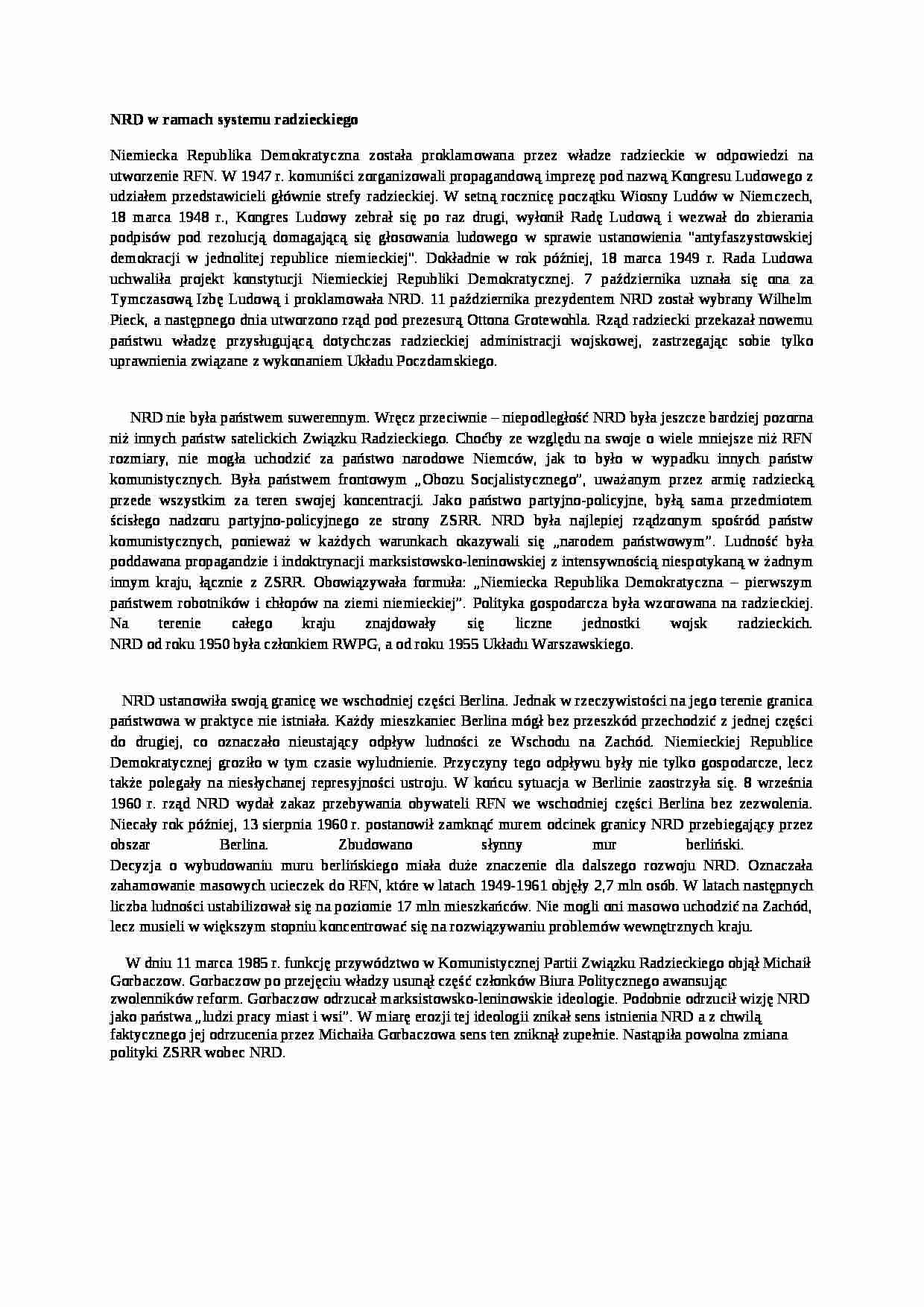 NRD w ramach systemu radzieckiego- opracowanie - strona 1