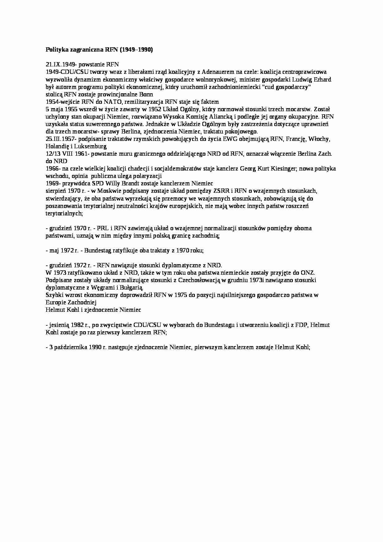 Polityka zagraniczna RFN- opracowanie - strona 1