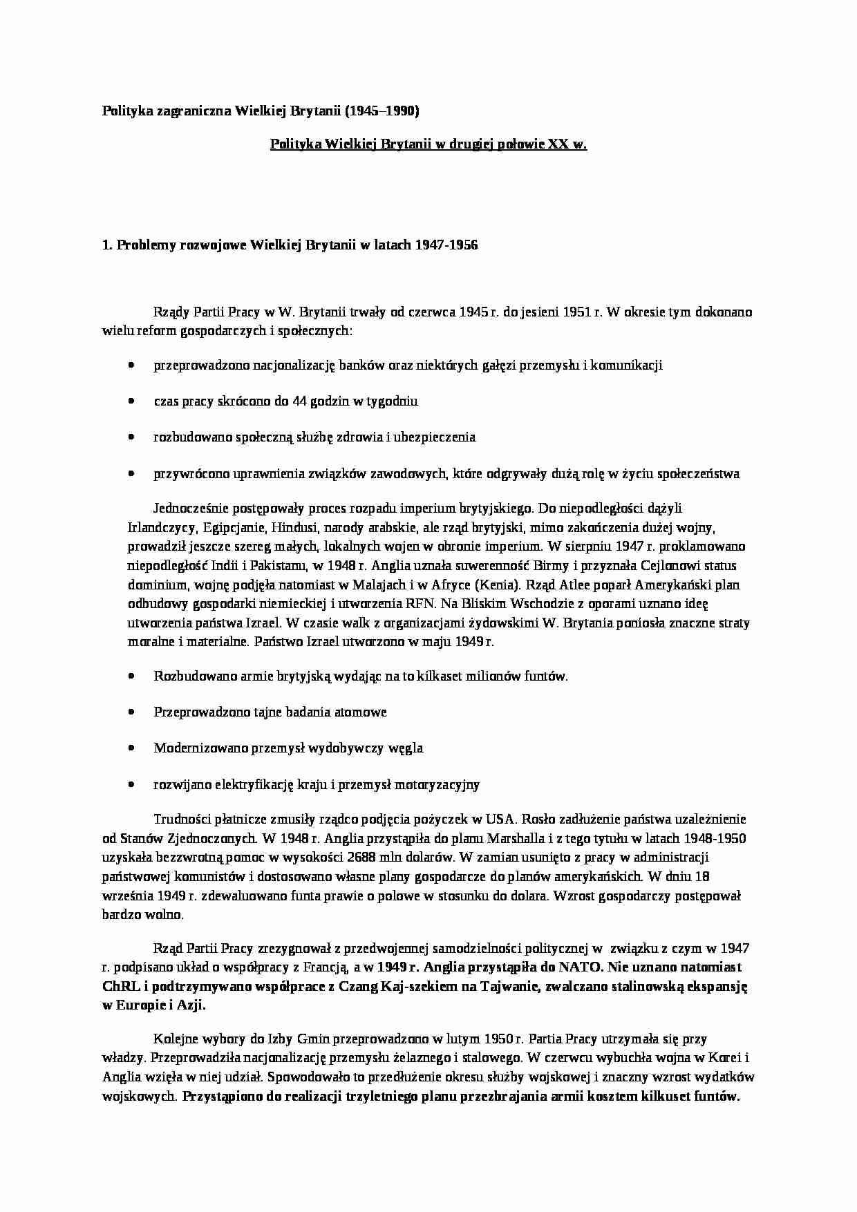 Polityka zagraniczna Wielkiej Brytanii- opracowanie - strona 1