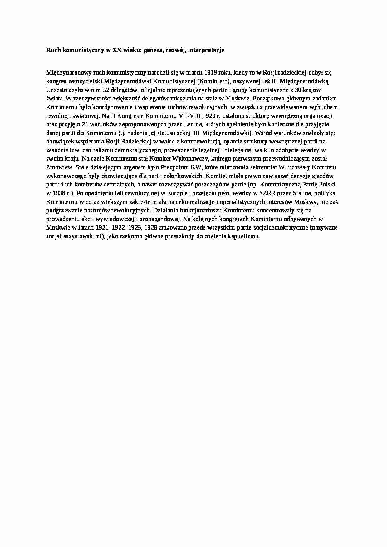 Ruch komunistyczny w XX wieku- geneza, rozwój, interpretacje - strona 1