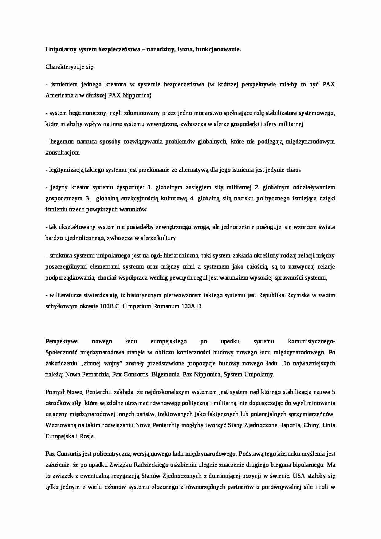 Unipolarny system bezpieczeństwa - narodziny, istota, funkcjonowanie - strona 1