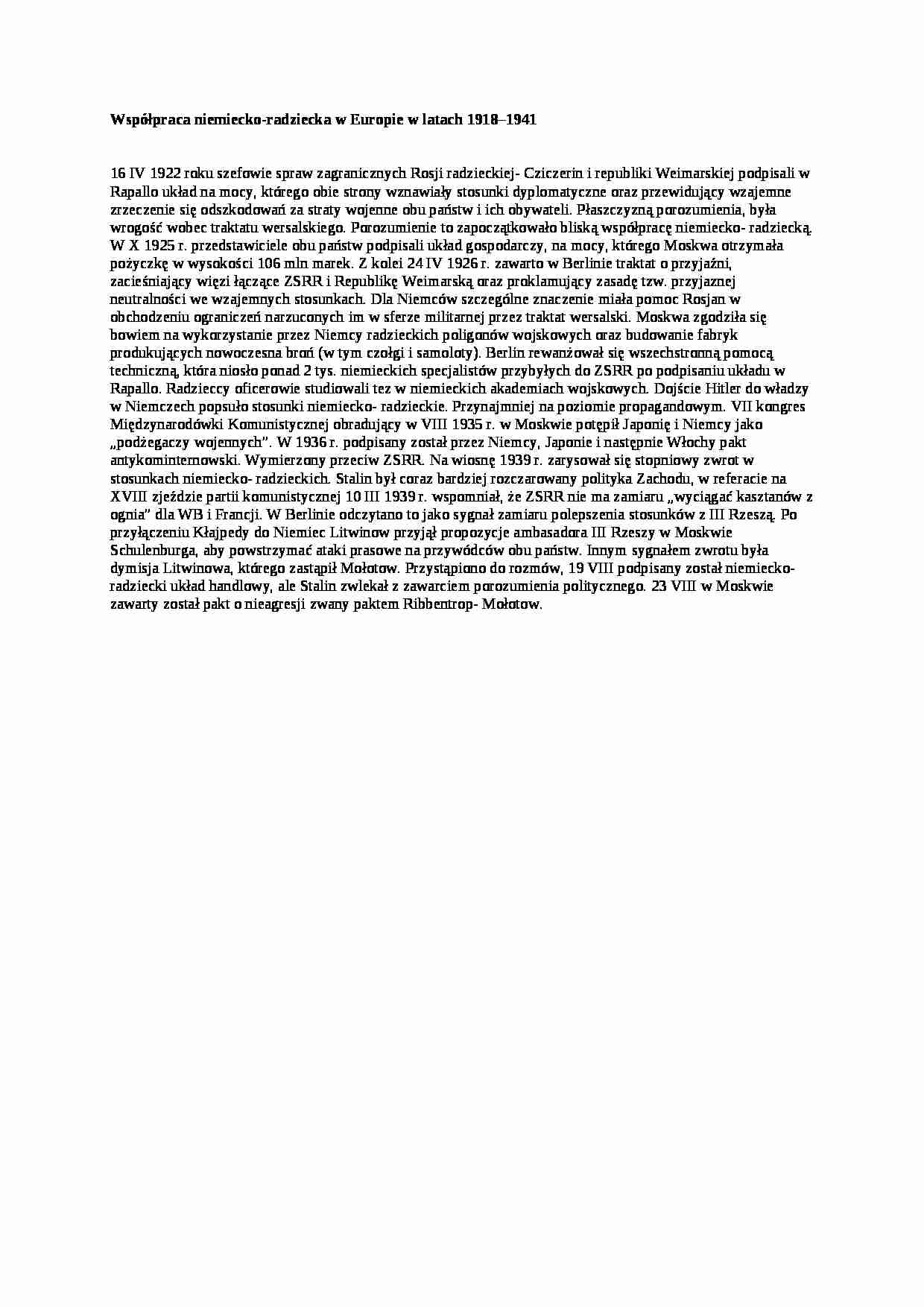 Współpraca niemiecko-radziecka w Europie w latach 1918-1941 - strona 1