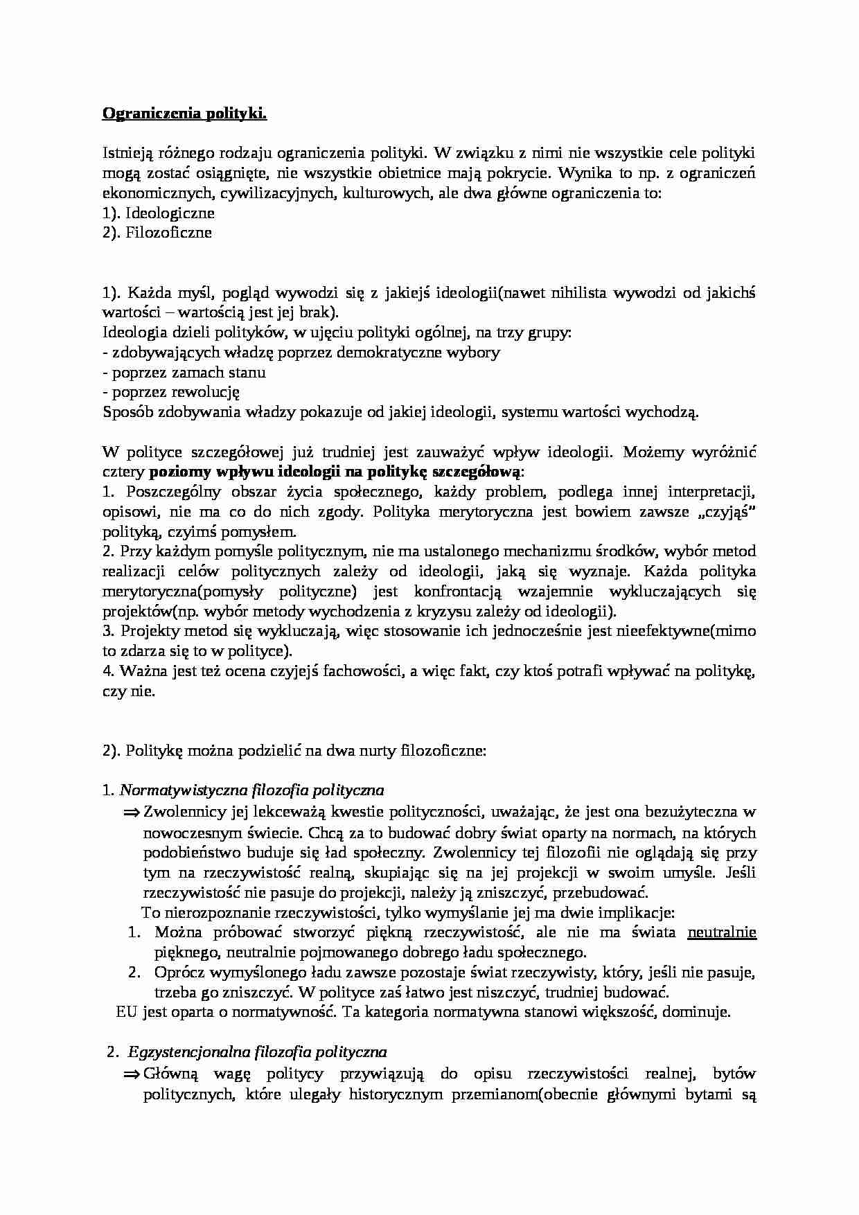 Ograniczenia polityki- opracowanie - strona 1