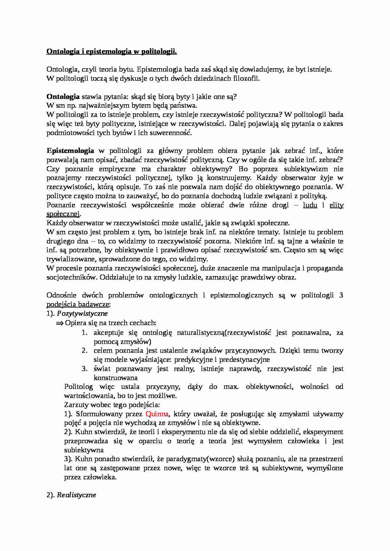 Ontologia i epistemologia w politologii - strona 1