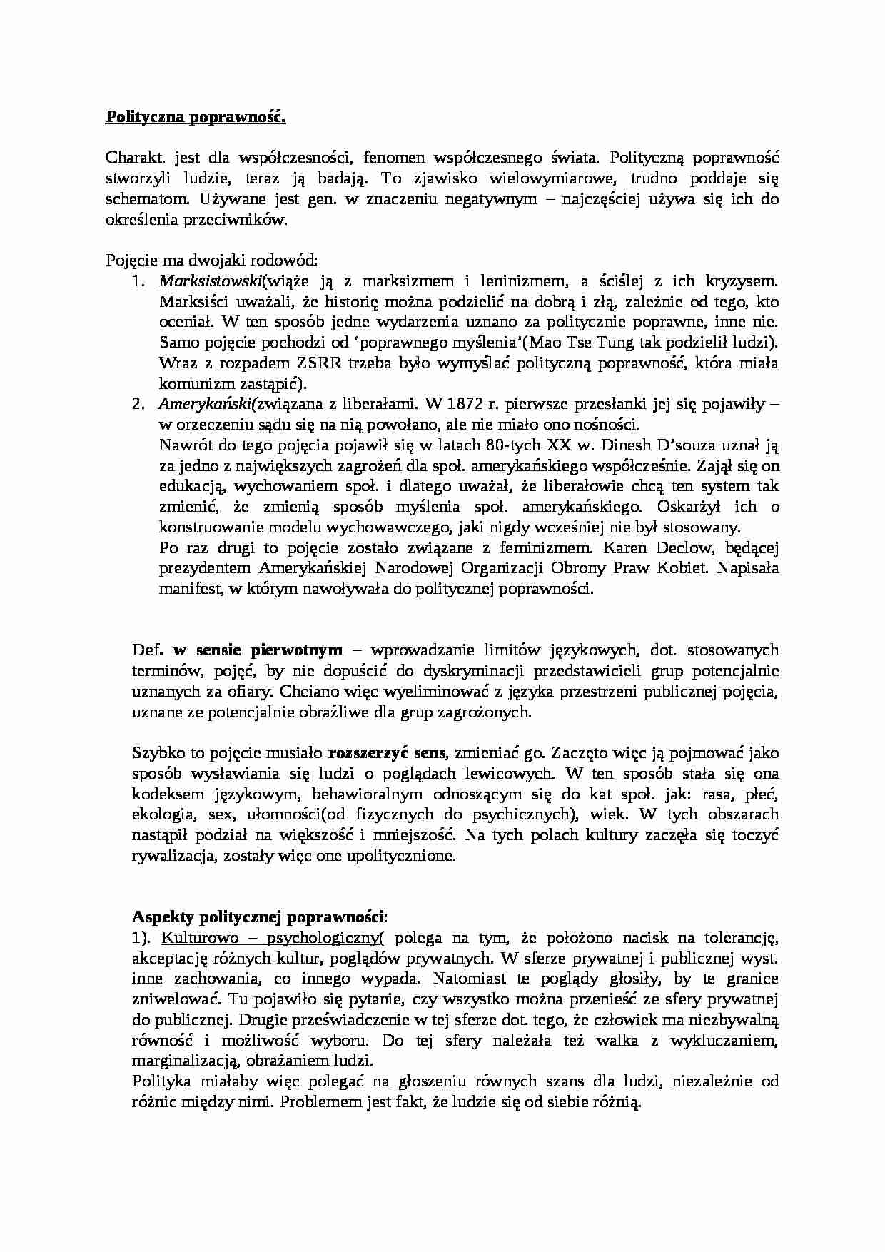 Polityczna poprawność- opracowanie - strona 1