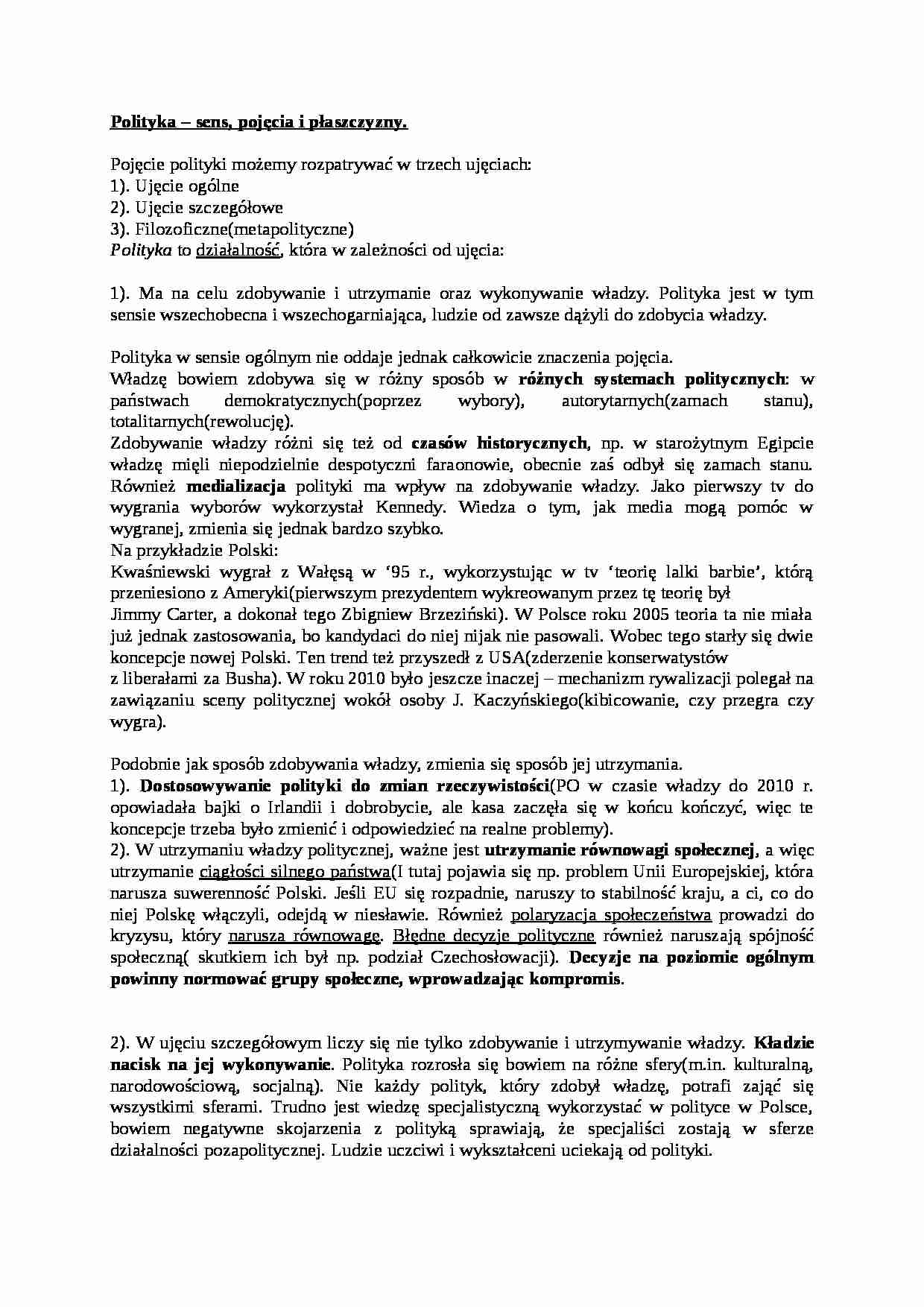 Polityka - sens, pojęcia i płaszczyzny - strona 1