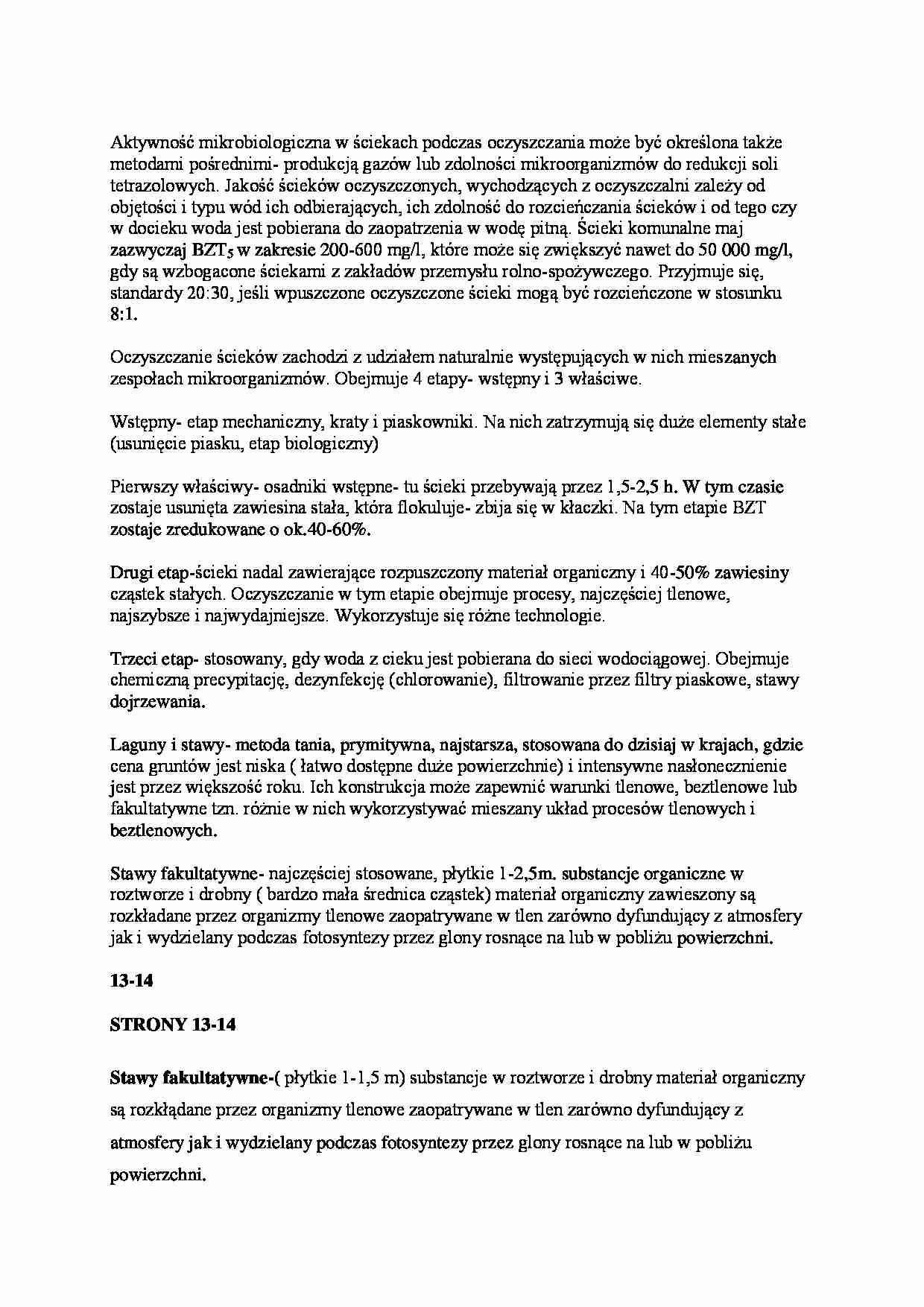 Oczyszczanie ścieków - wykład - Aktywność mikrobiologiczna  - strona 1