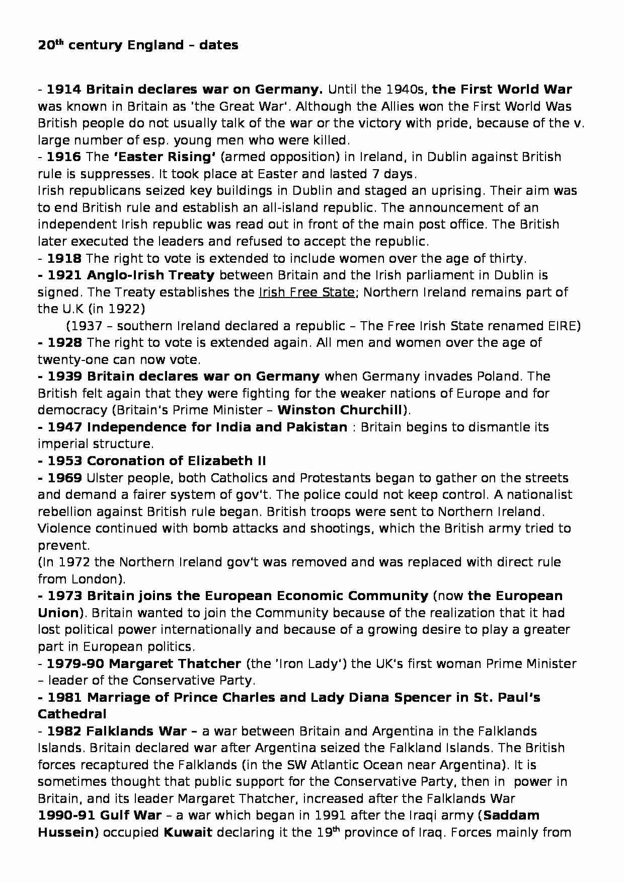 20th century England - dates - strona 1