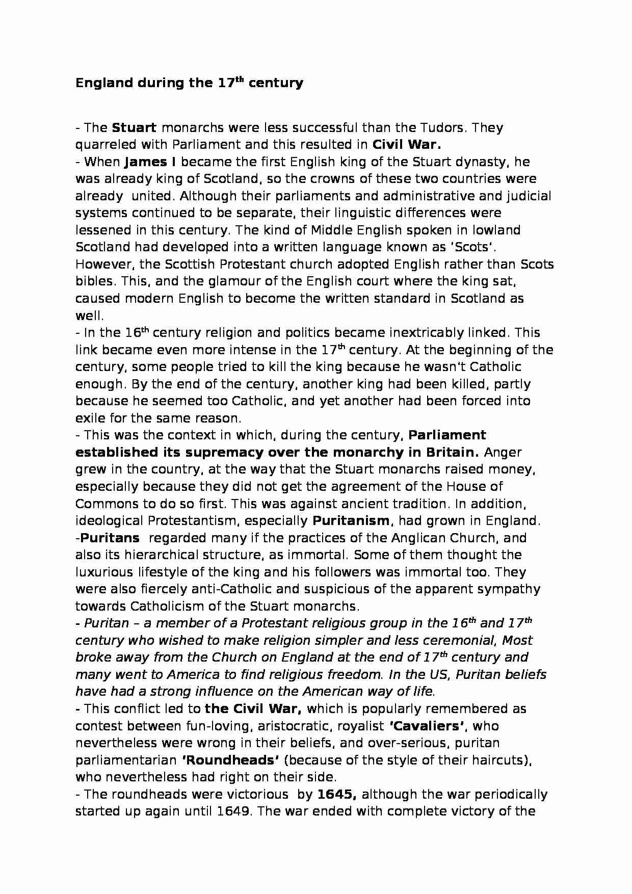 England during the 17th century - strona 1