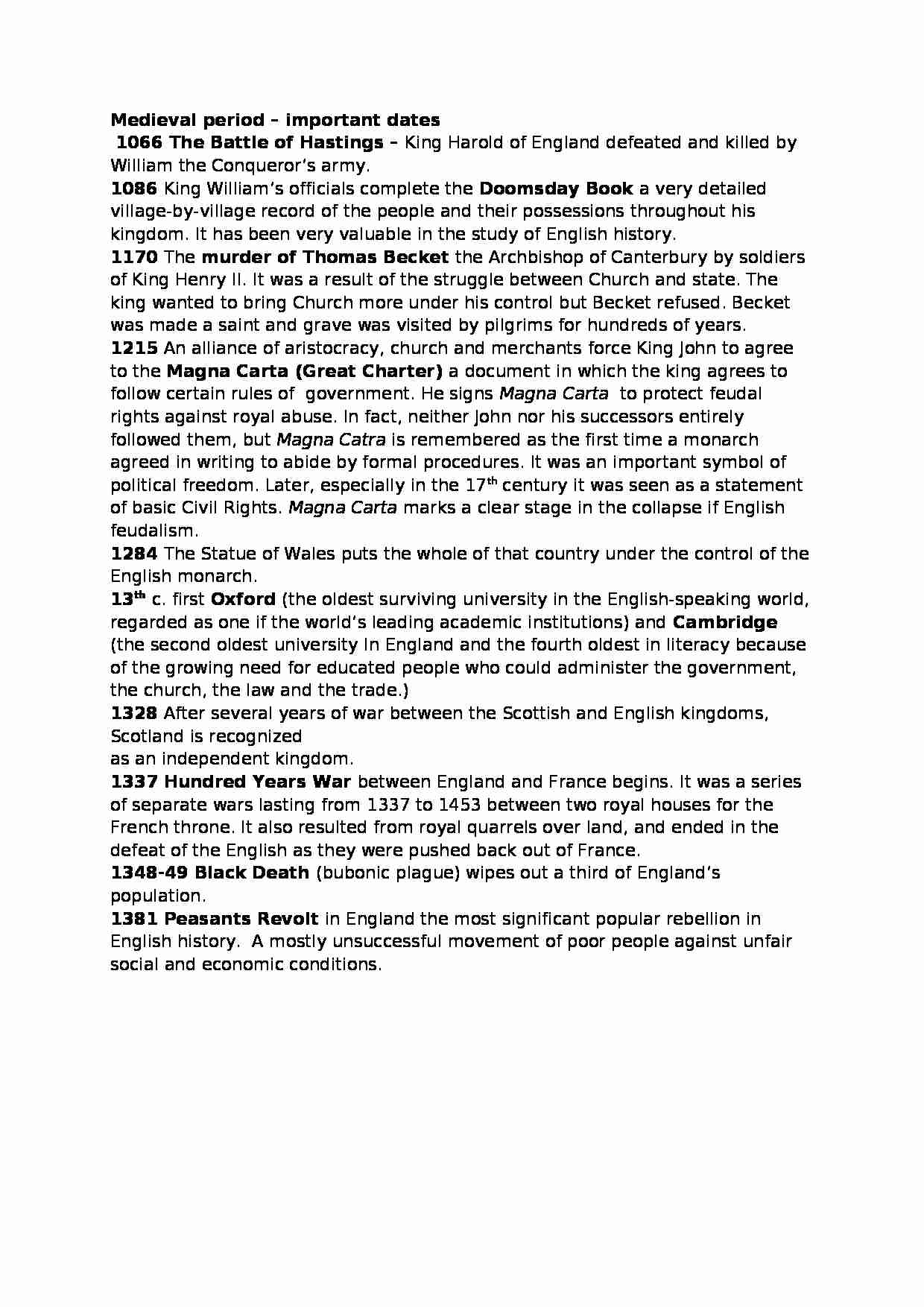 Medieval period-important dates - strona 1