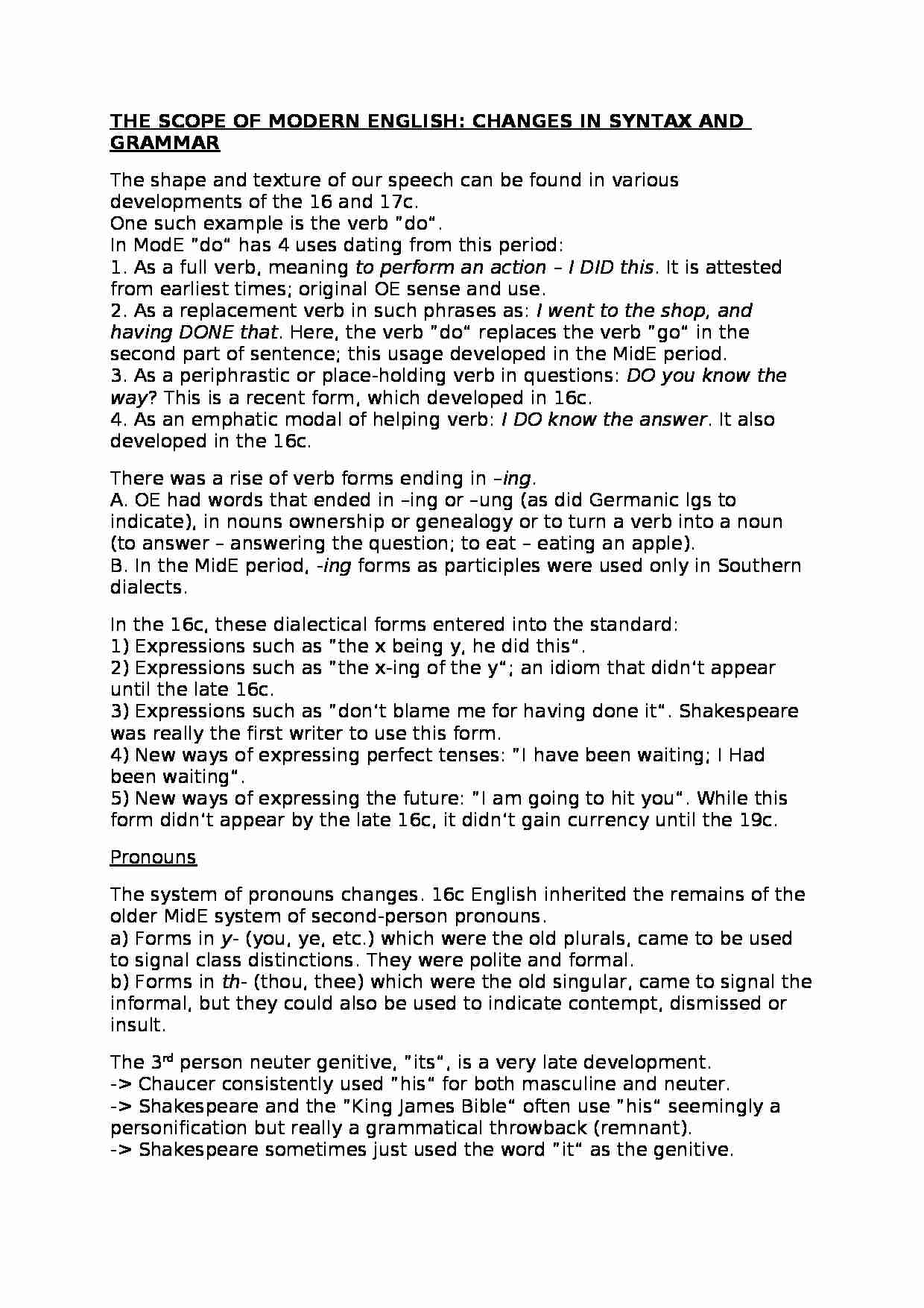 THE SCOPE OF MODERN ENGLISH-changes in syntax and grammar - strona 1